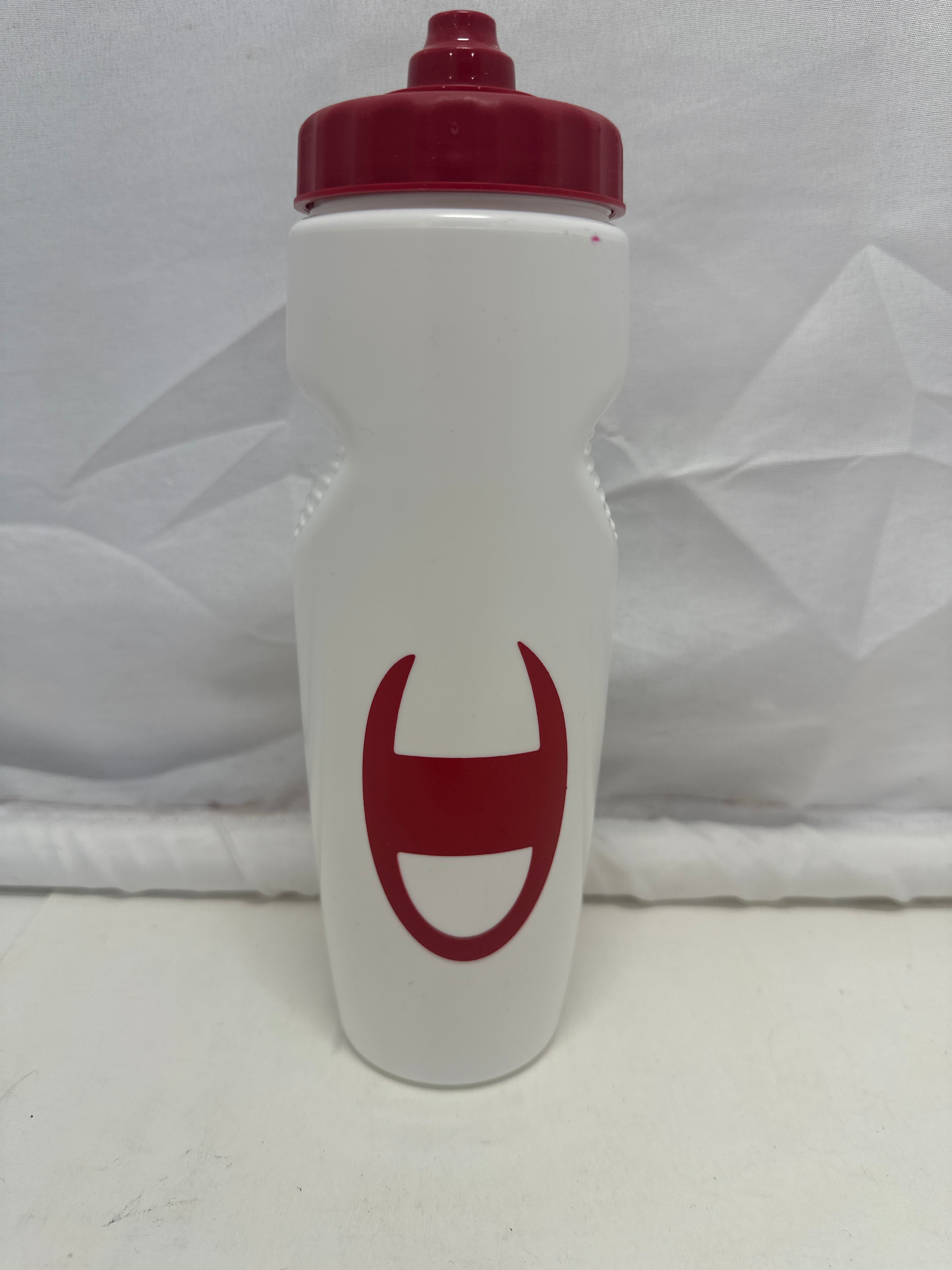 Champion Squeeze Water Bottle White with Red Cap Sports Drink Bottle