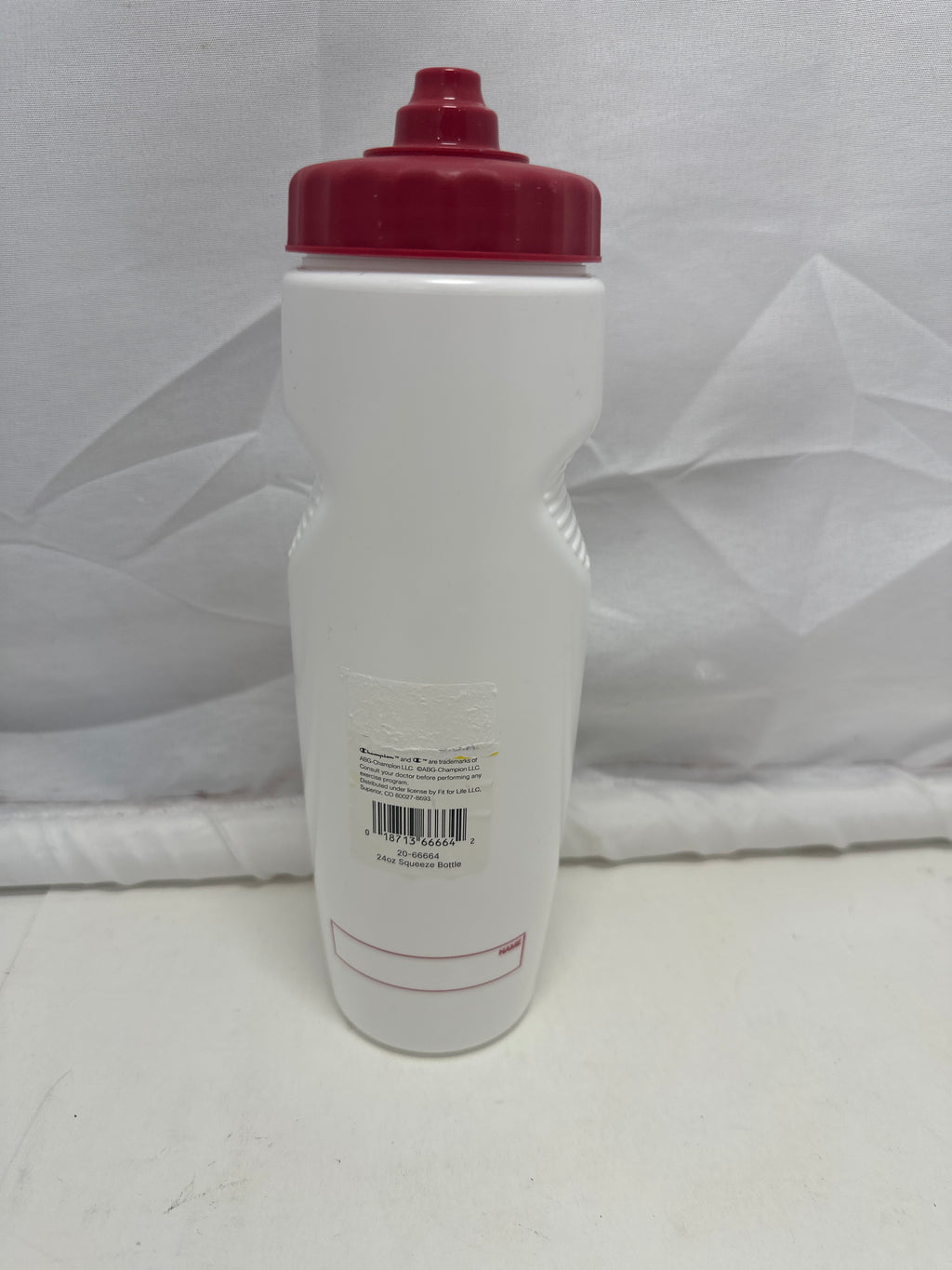 Champion Squeeze Water Bottle White with Red Cap Sports Drink Bottle