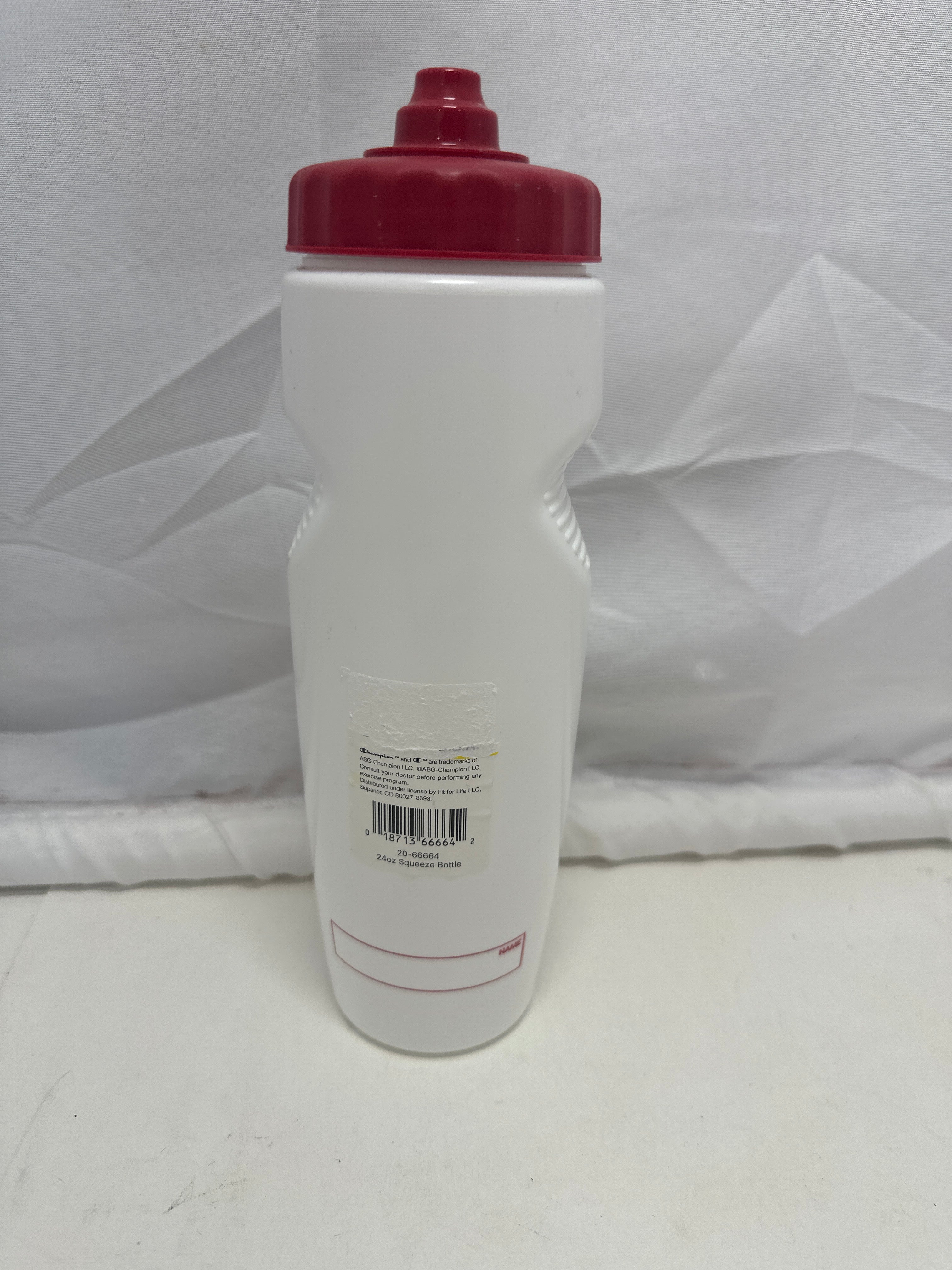 Champion Squeeze Water Bottle White with Red Cap Sports Drink Bottle