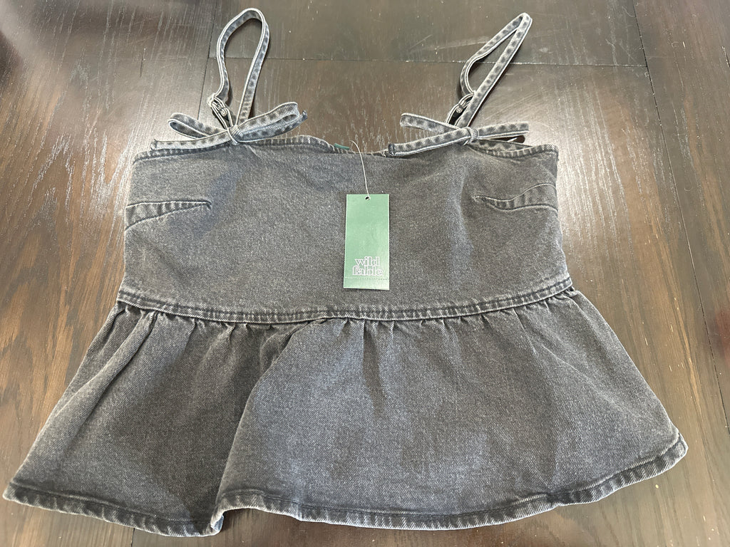 Wild Fable Washed Black Ruffle Hem Cami Top