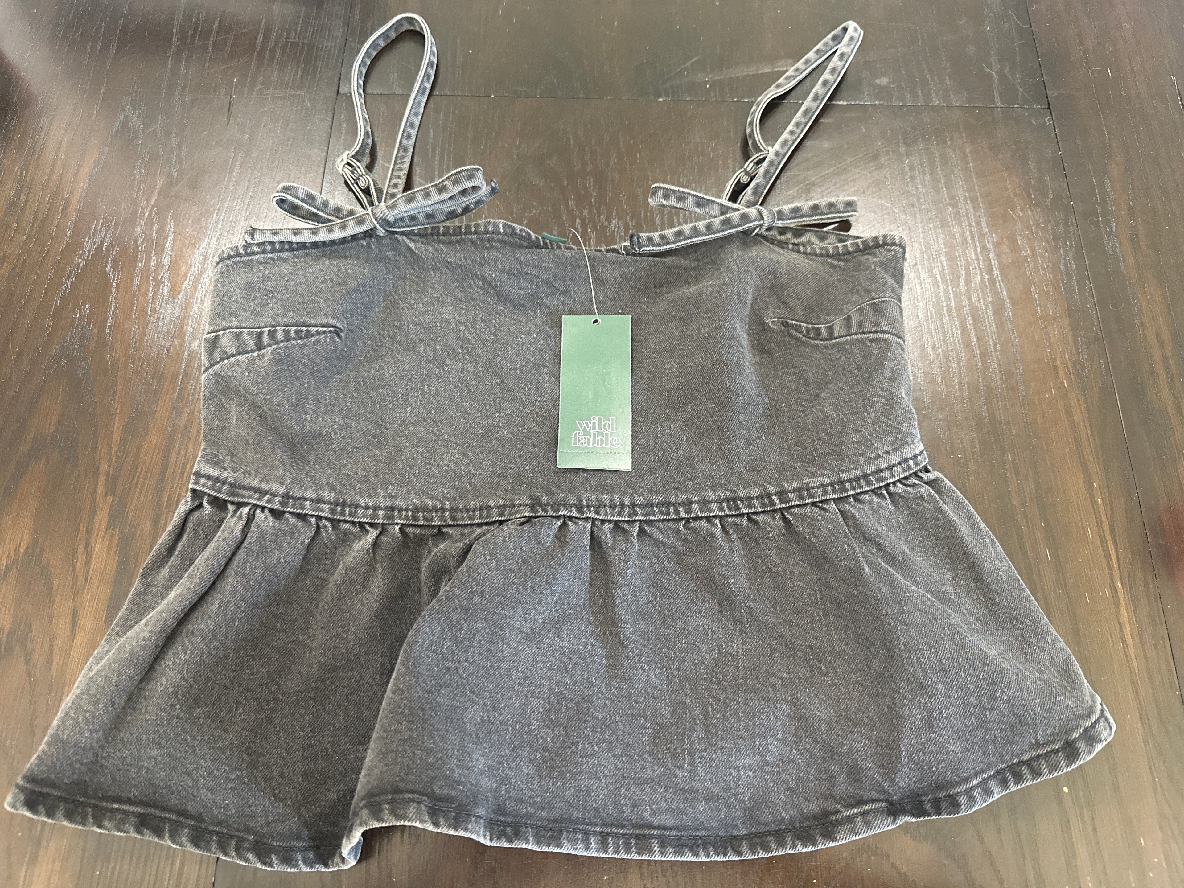 Wild Fable Washed Black Ruffle Hem Cami Top