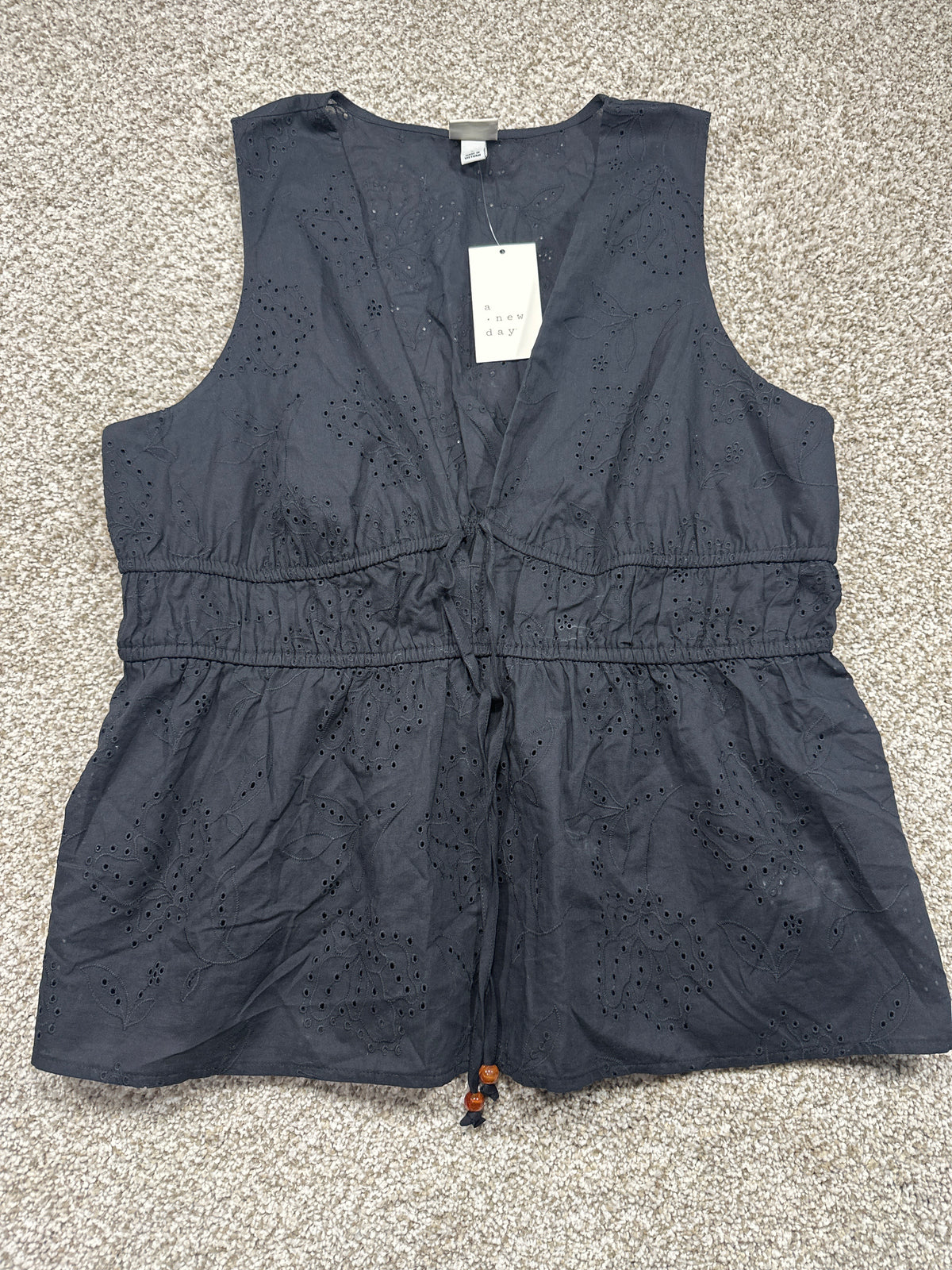 A New Day black eyelet tie front peplum top, view 1