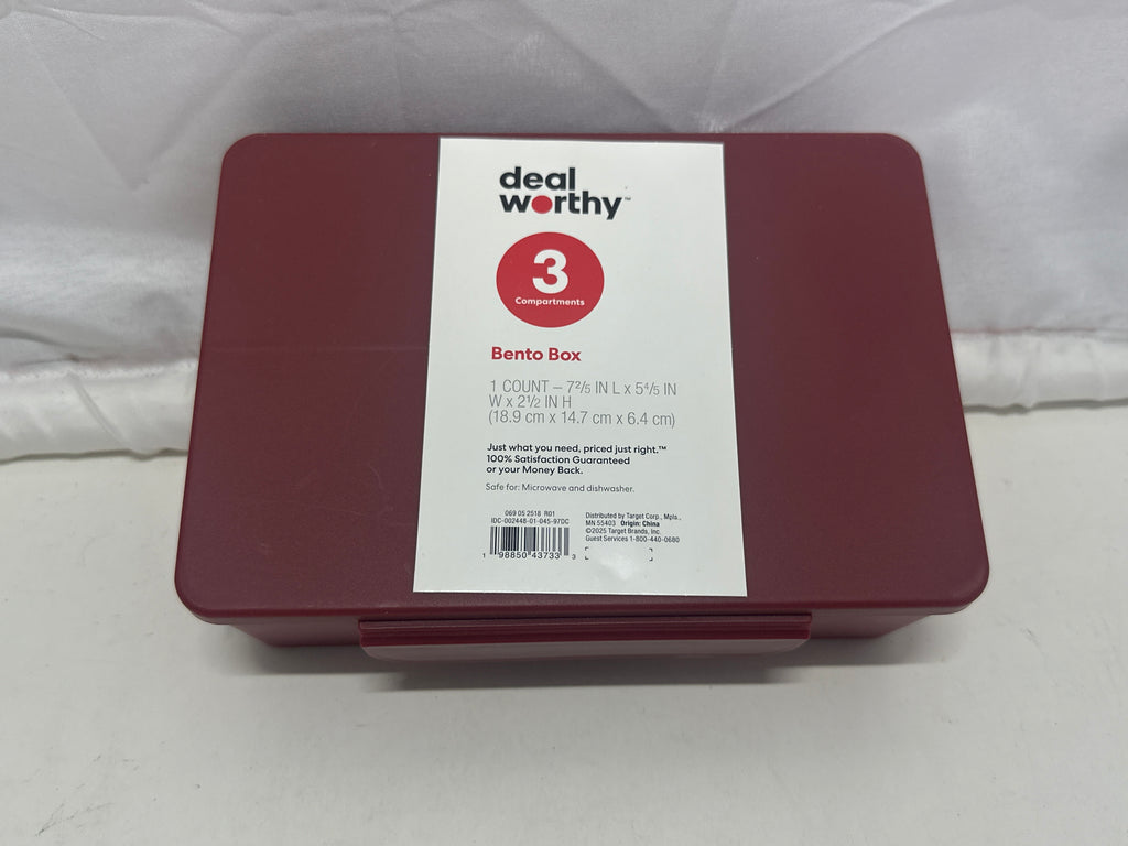 Dealworthy Bento Box 3 Compartment Lunch Box Red Microwave Dishwasher Safe