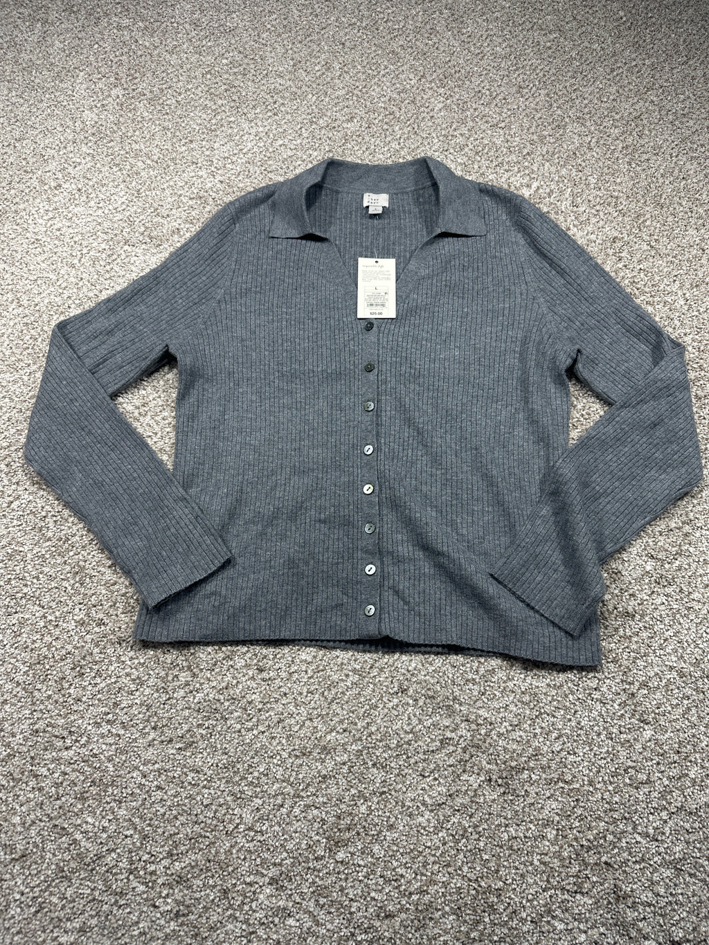 A New Day heather gray ribbed button front cardigan, view 1