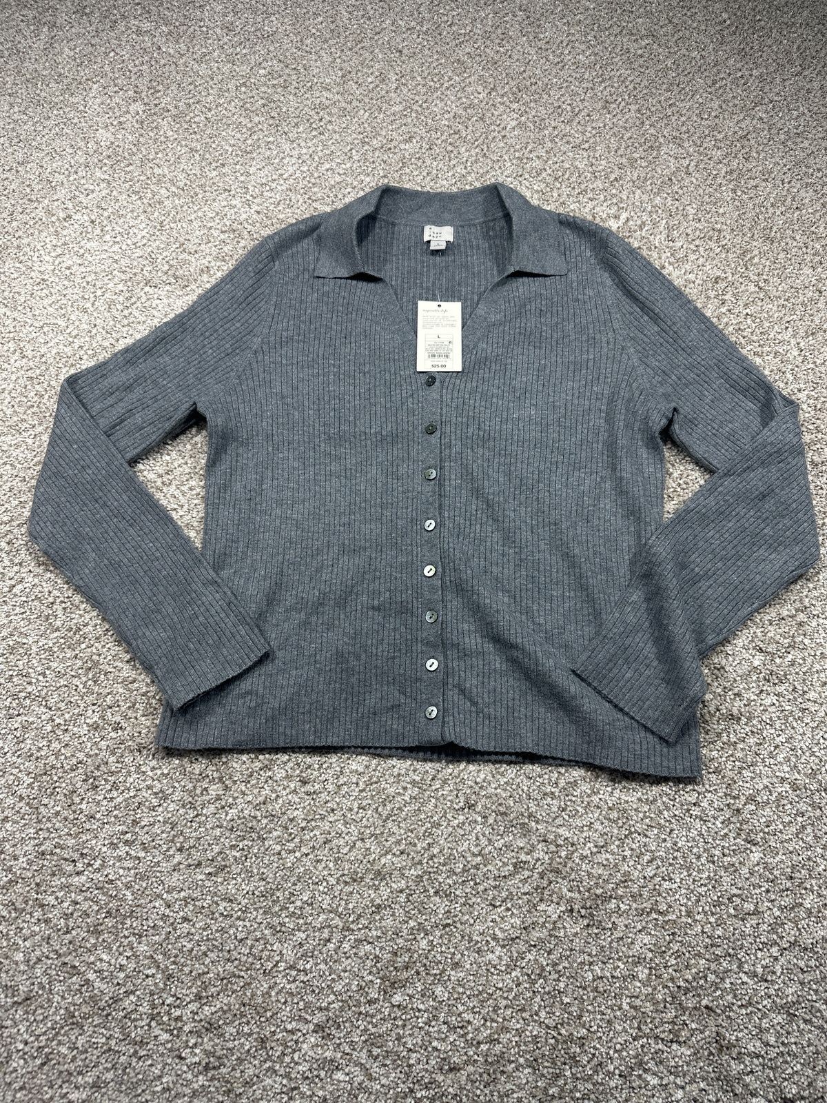 A New Day heather gray ribbed button front cardigan, view 1