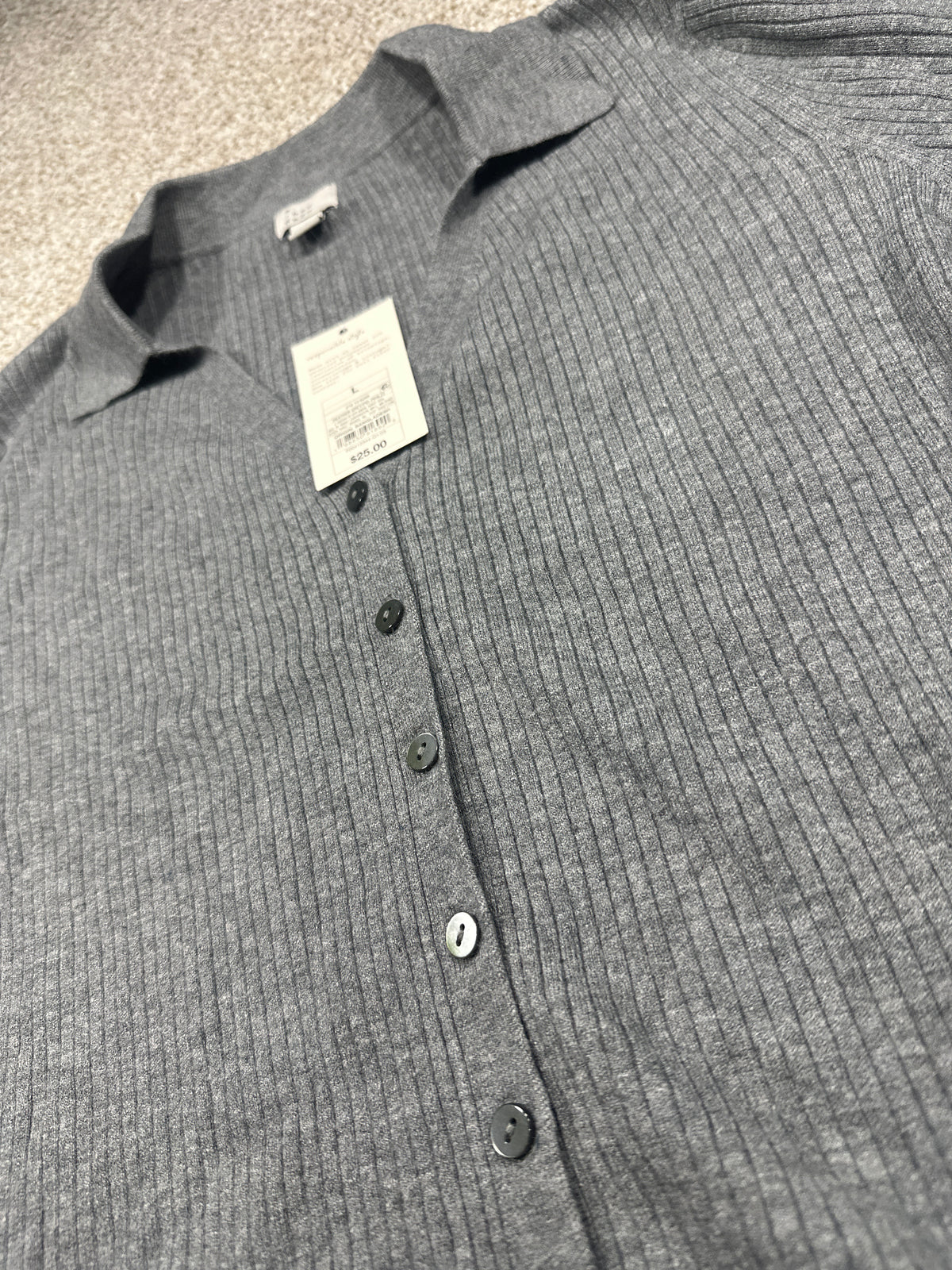 A New Day heather gray ribbed button front cardigan, view 2