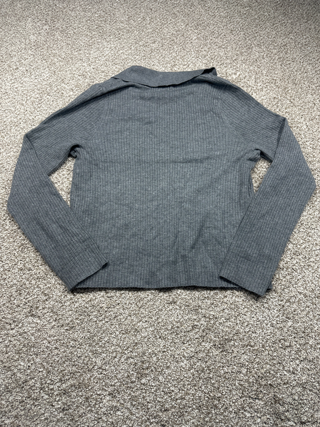 A New Day heather gray ribbed button front cardigan, view 3