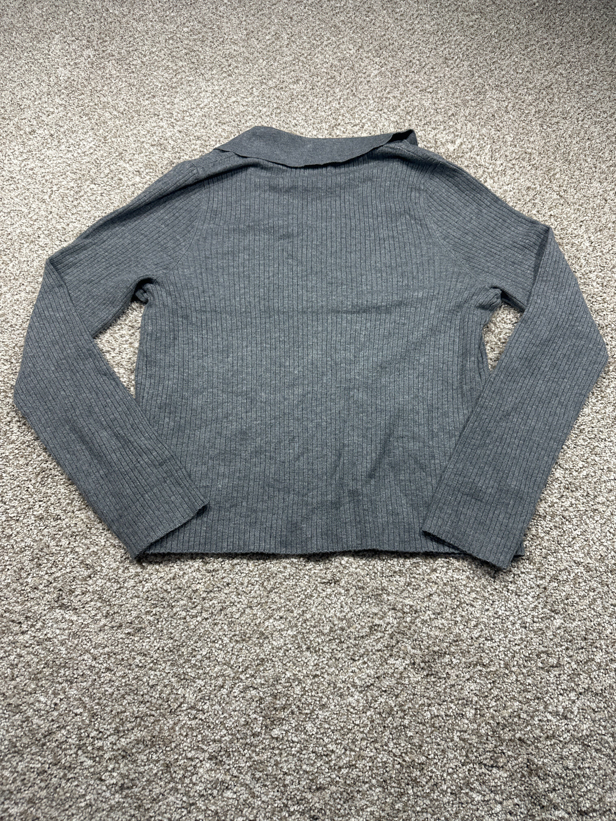 A New Day heather gray ribbed button front cardigan, view 3