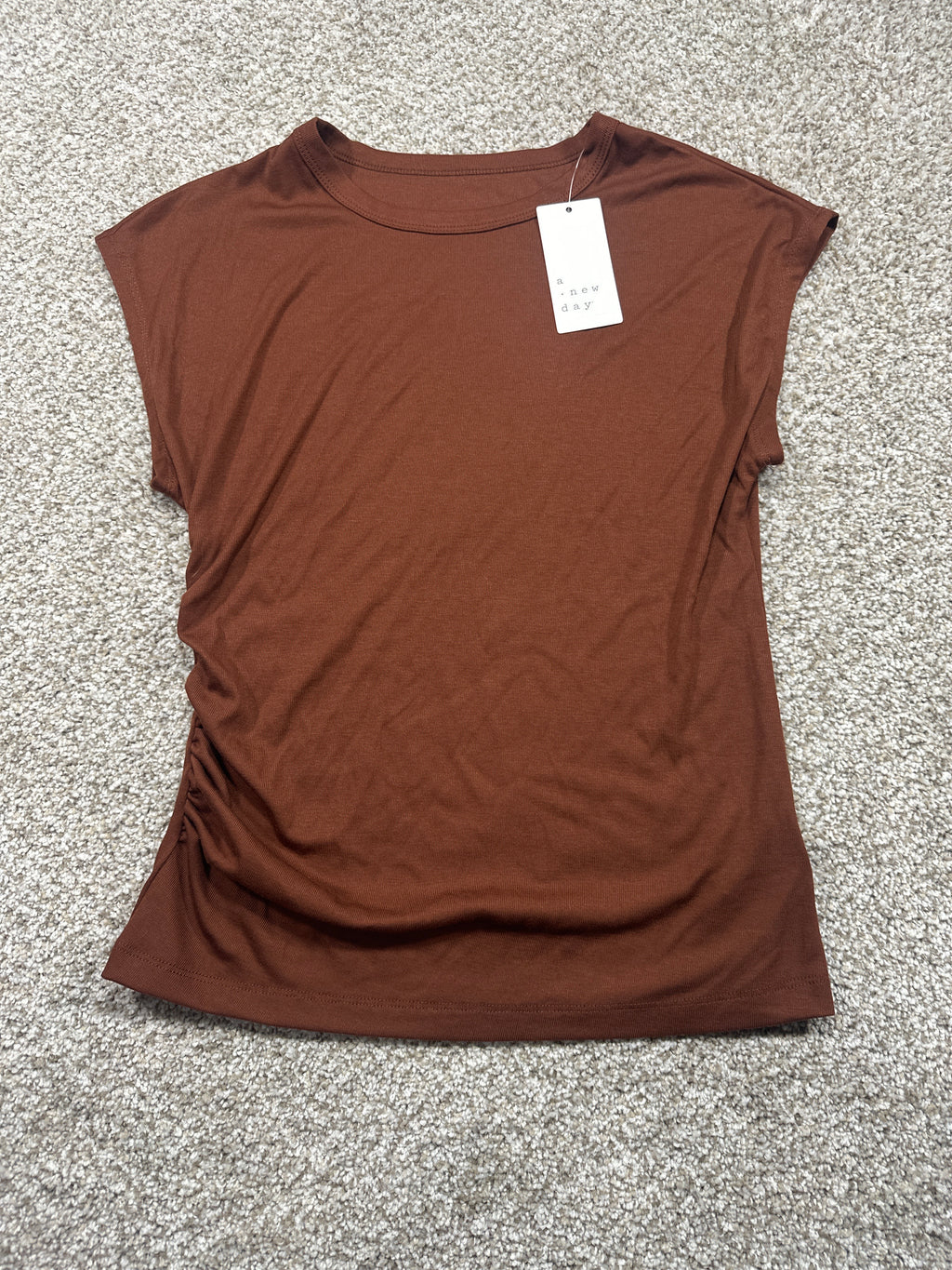 A New Day brown cap sleeve side ruched T-shirt view 1