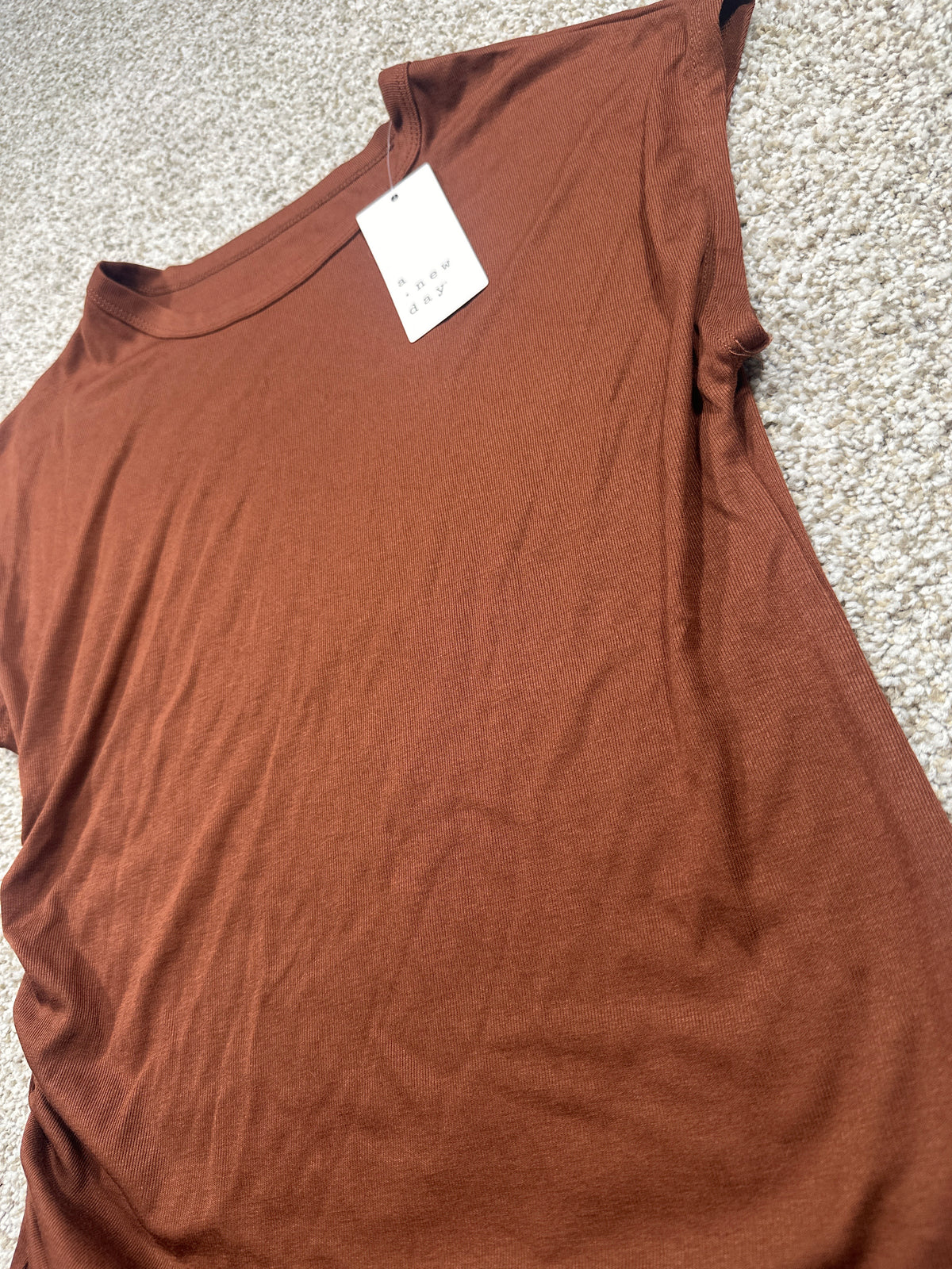 A New Day brown cap sleeve side ruched T-shirt view 2