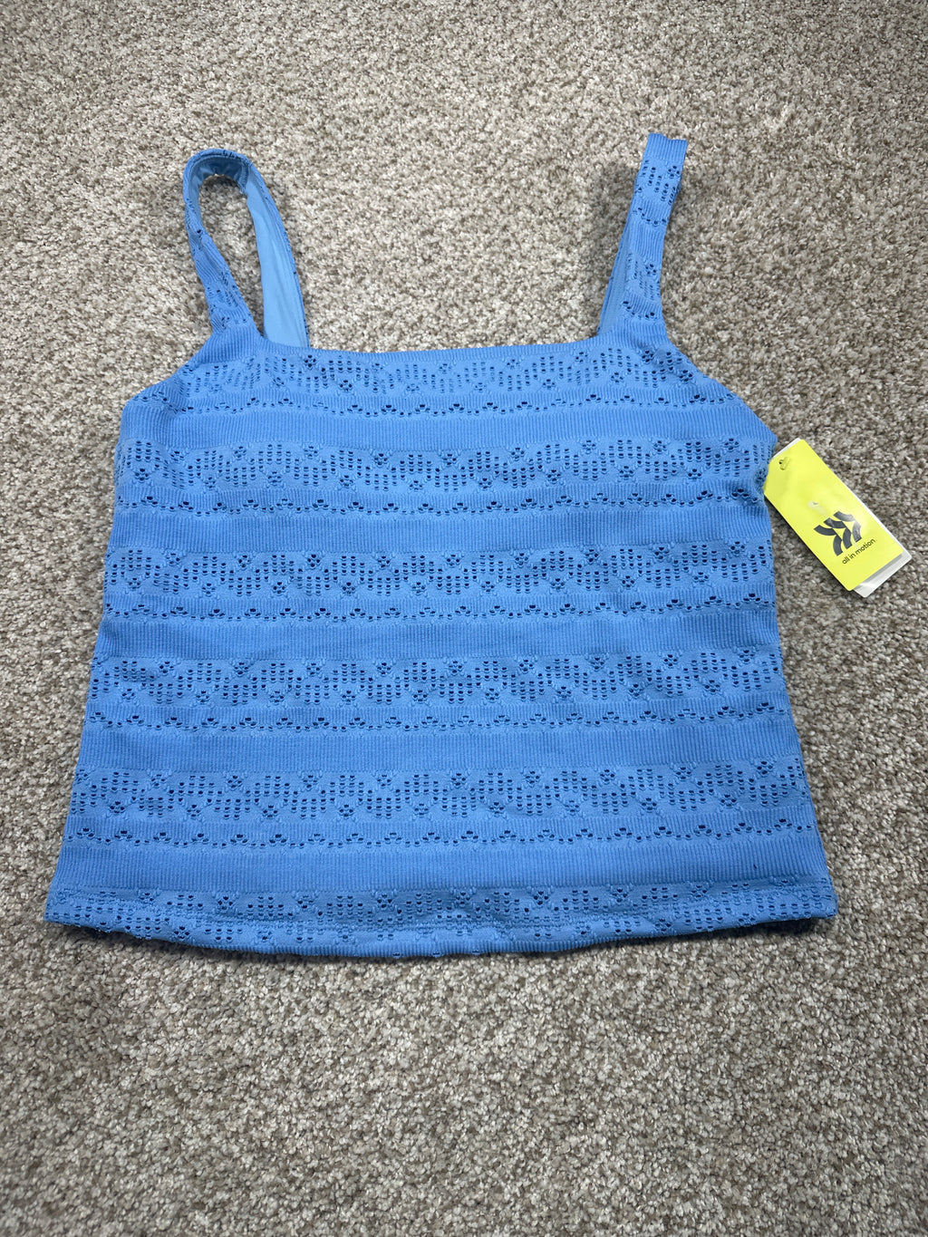 All in Motion women's sky blue eyelet cropped support tank top, photo 1