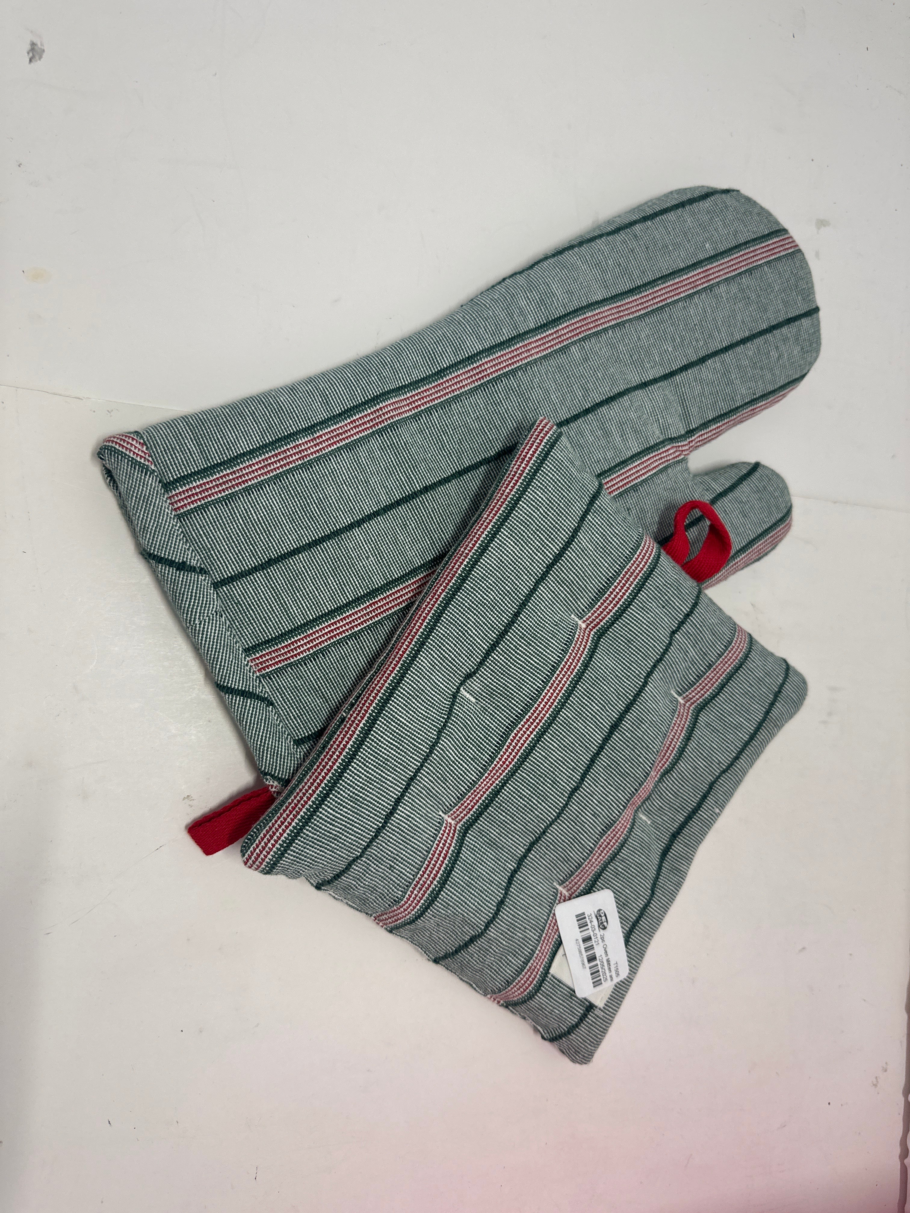 Hearth & Hand Kitchen Oven Mitt & Pot Holder Set – Green Striped Heat Resistant Pair