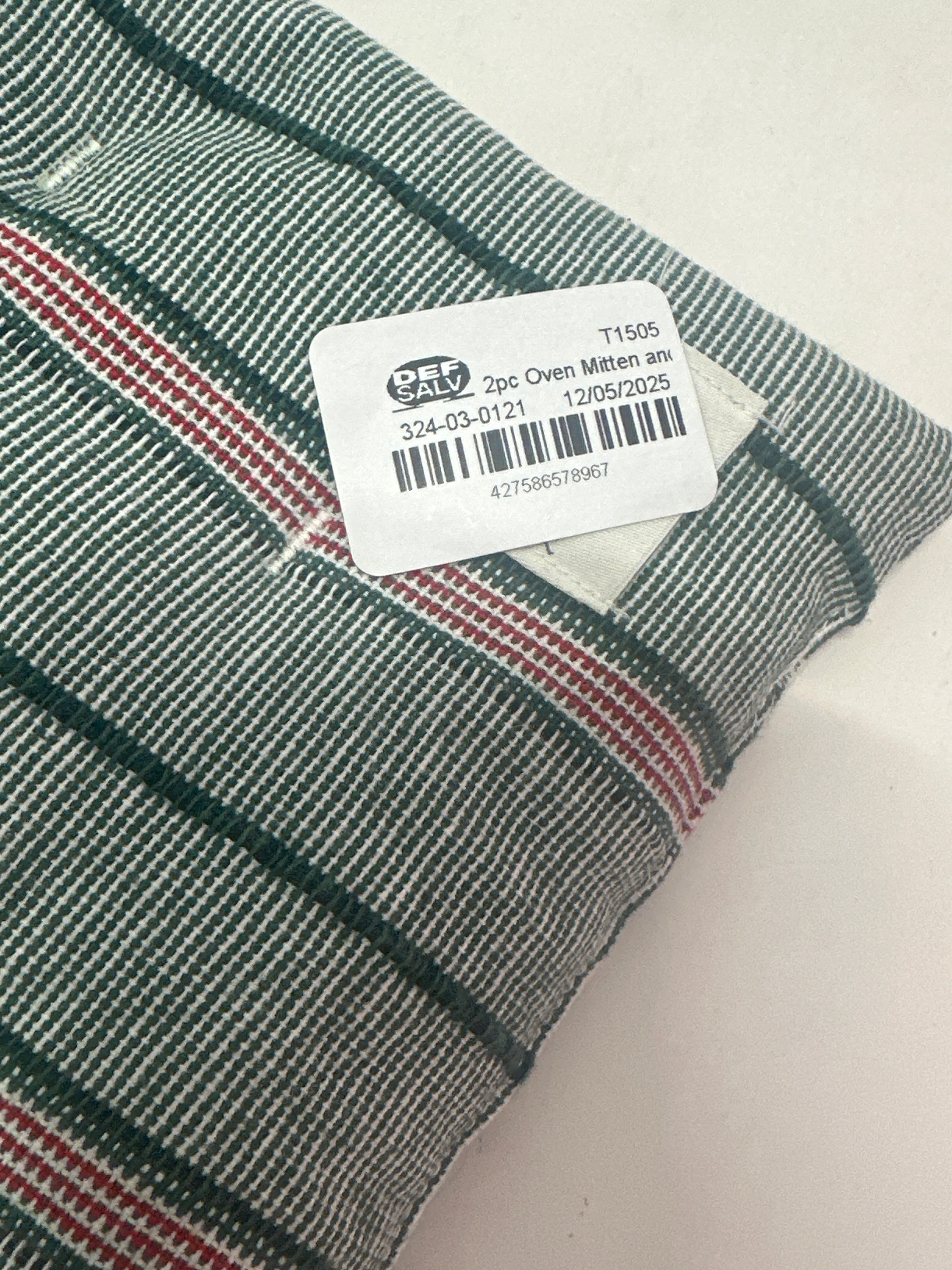 Hearth & Hand Kitchen Oven Mitt & Pot Holder Set – Green Striped Heat Resistant Pair