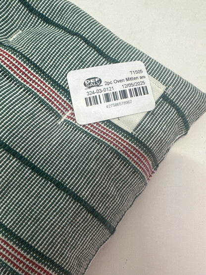 Hearth & Hand Kitchen Oven Mitt & Pot Holder Set – Green Striped Heat Resistant Pair