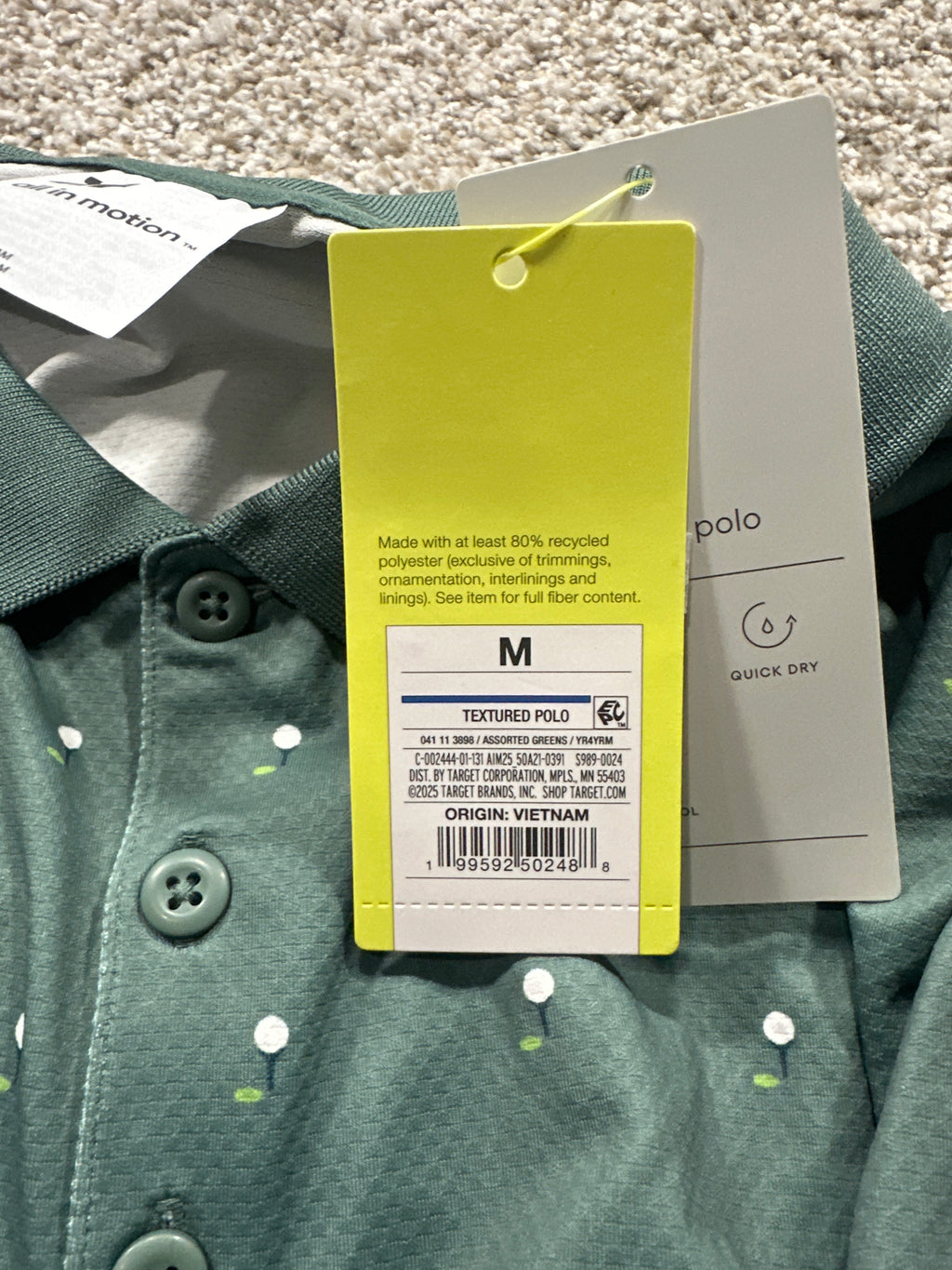 All in Motion men's pine green textured polo, photo 5