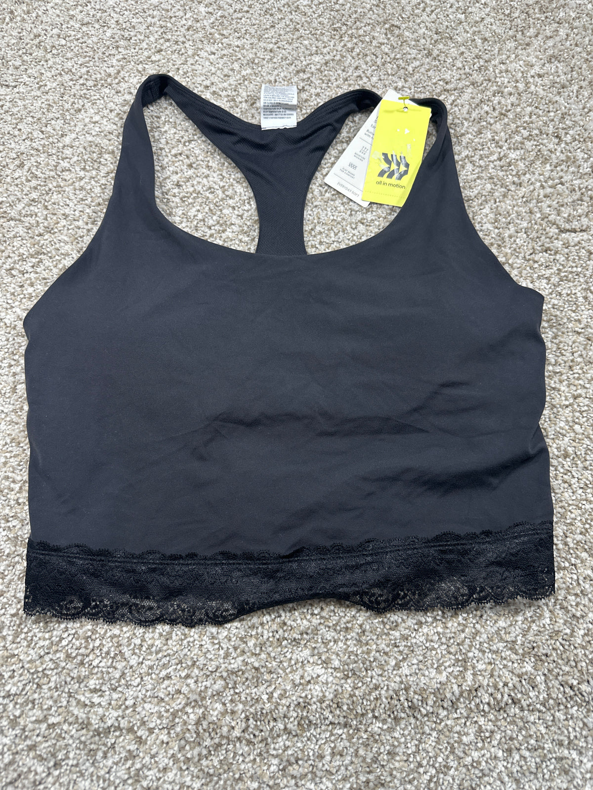 All in Motion Women's Black Everyday Soft Lace Hem Tank Top Size Medium