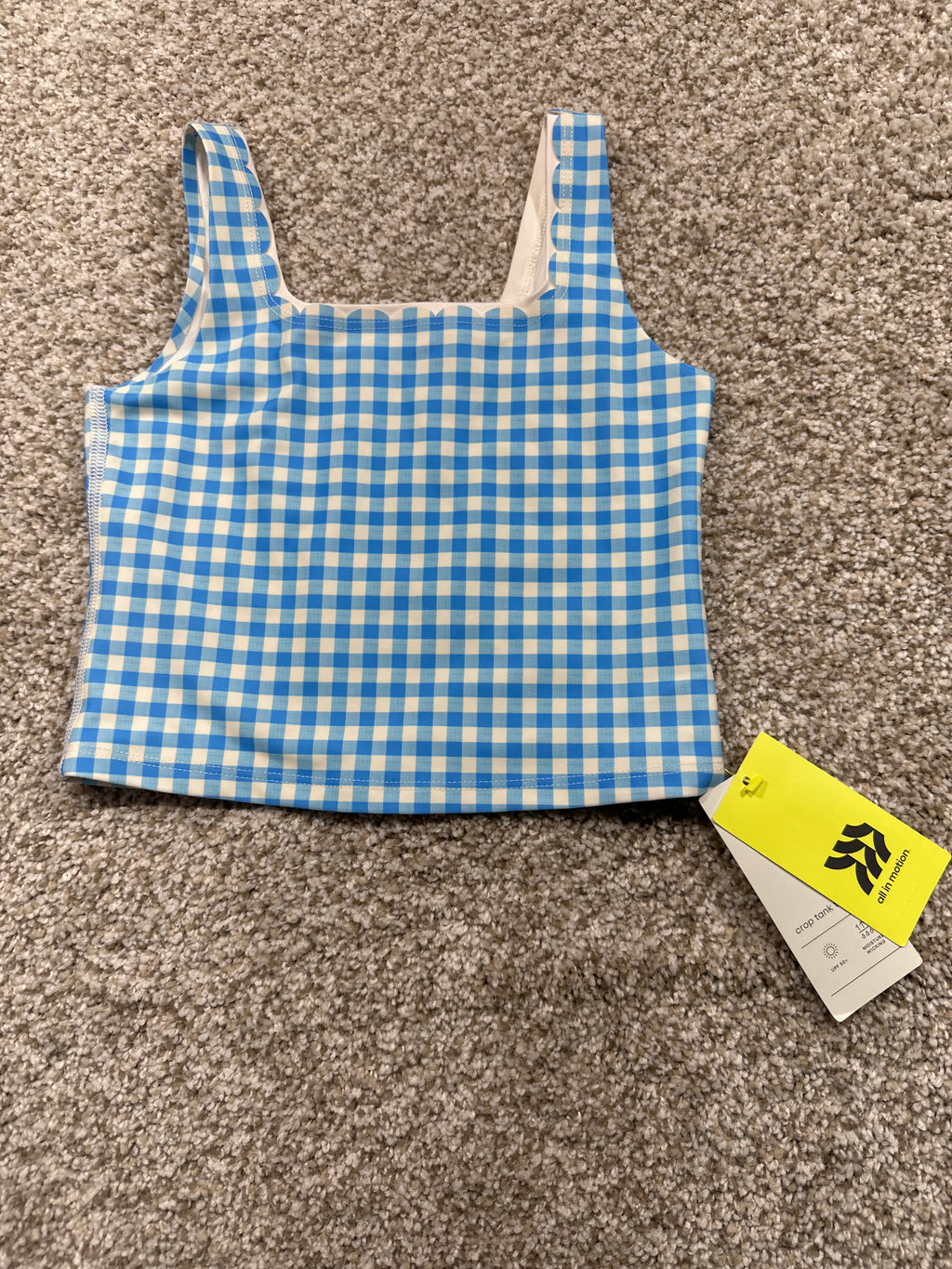 All in Motion Girls' Vibrant Blue Gingham Scallop Crop Tank Top Size XS