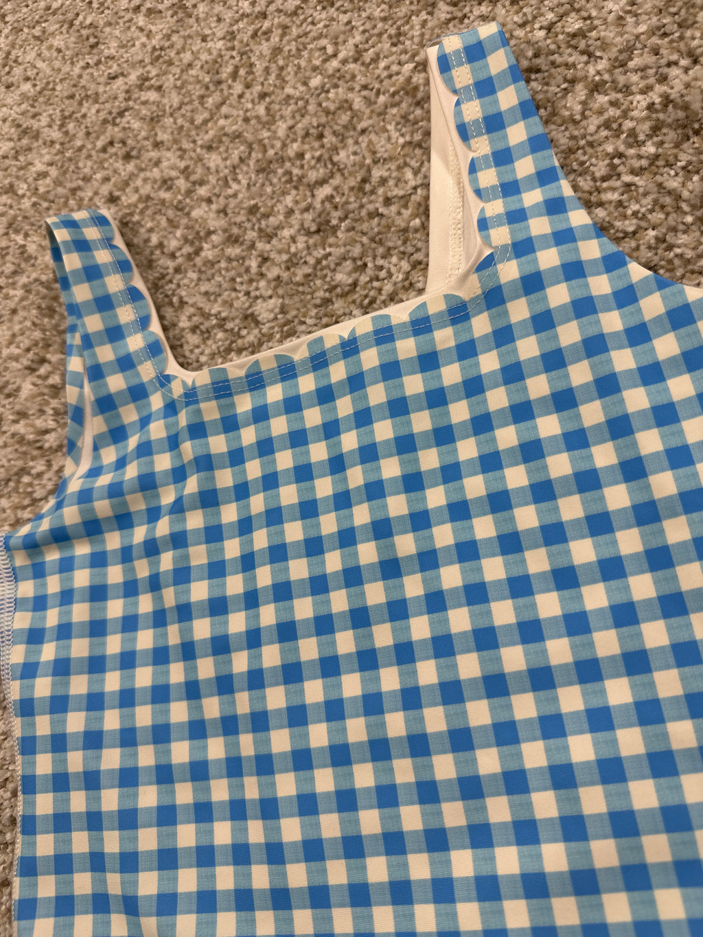 All in Motion Girls' Vibrant Blue Gingham Scallop Crop Tank Top Size XS