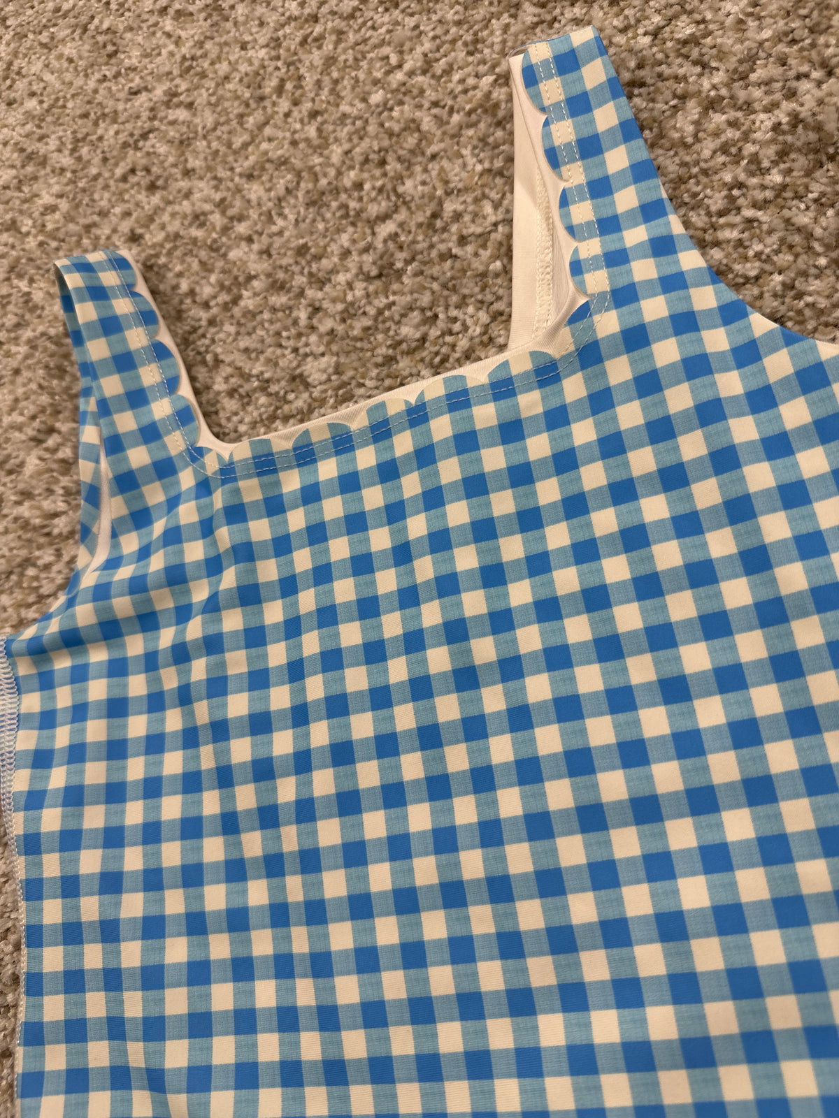 All in Motion Girls' Vibrant Blue Gingham Scallop Crop Tank Top Size XS
