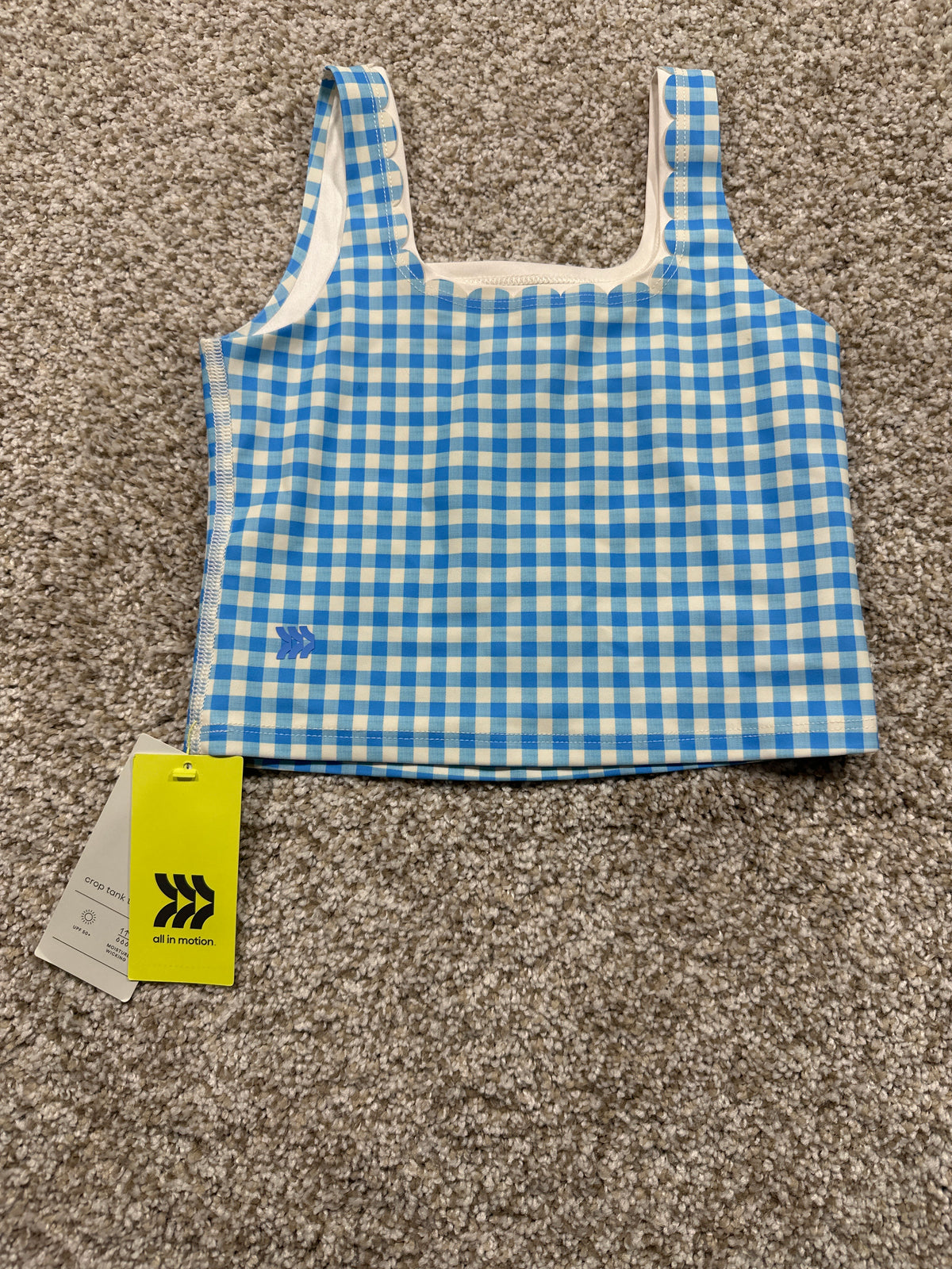 All in Motion Girls' Vibrant Blue Gingham Scallop Crop Tank Top Size XS