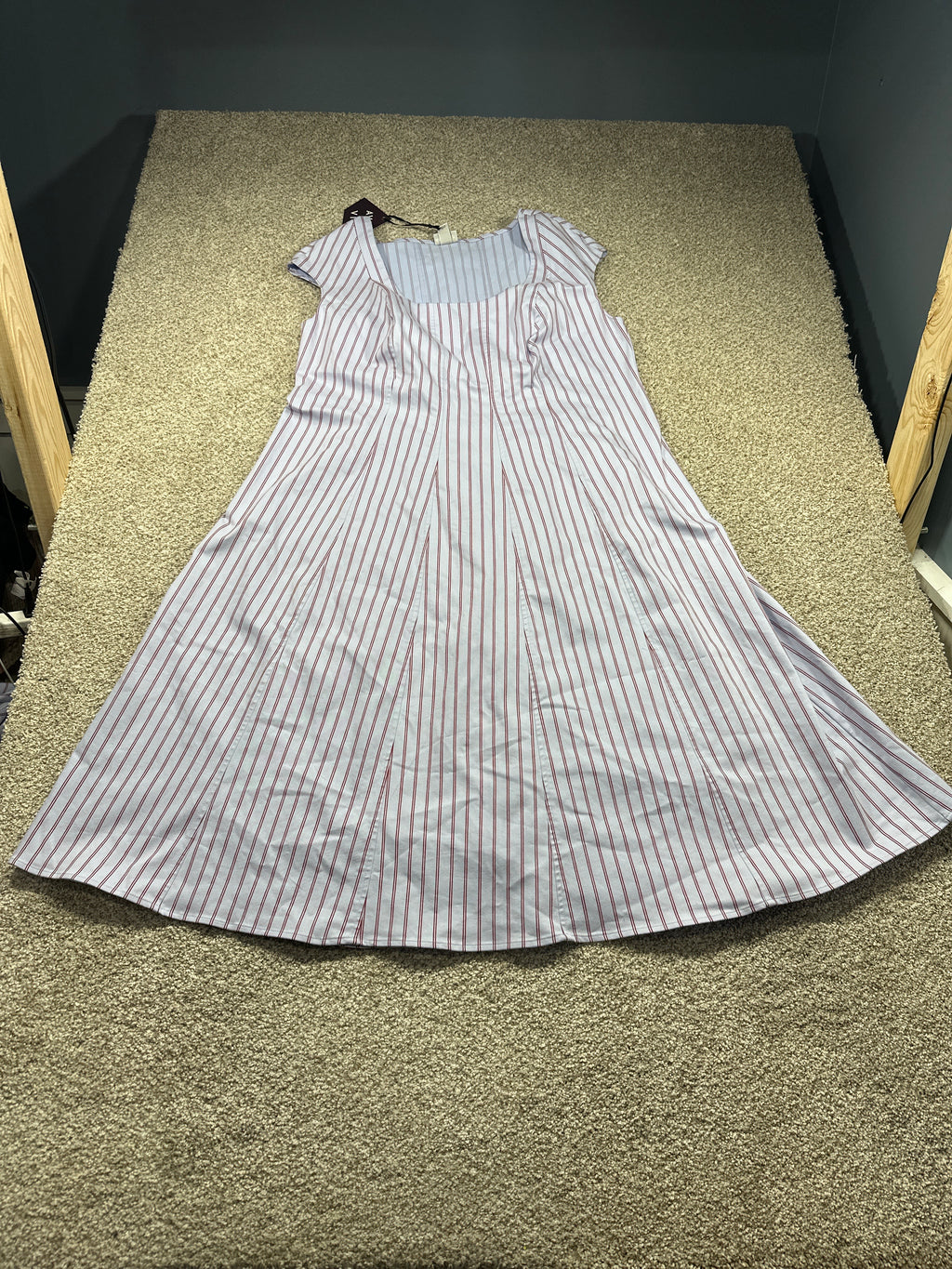 Ava & Viv Women's Plus Blue Red Striped Cap Sleeve Midi A-Line Dress Size 20