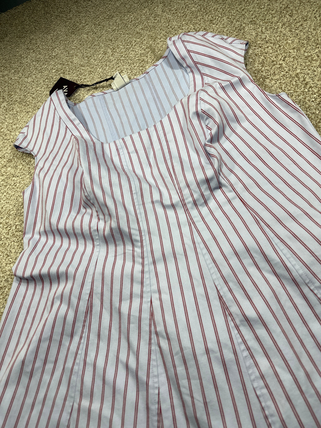 Ava & Viv Women's Plus Blue Red Striped Cap Sleeve Midi A-Line Dress Size 20