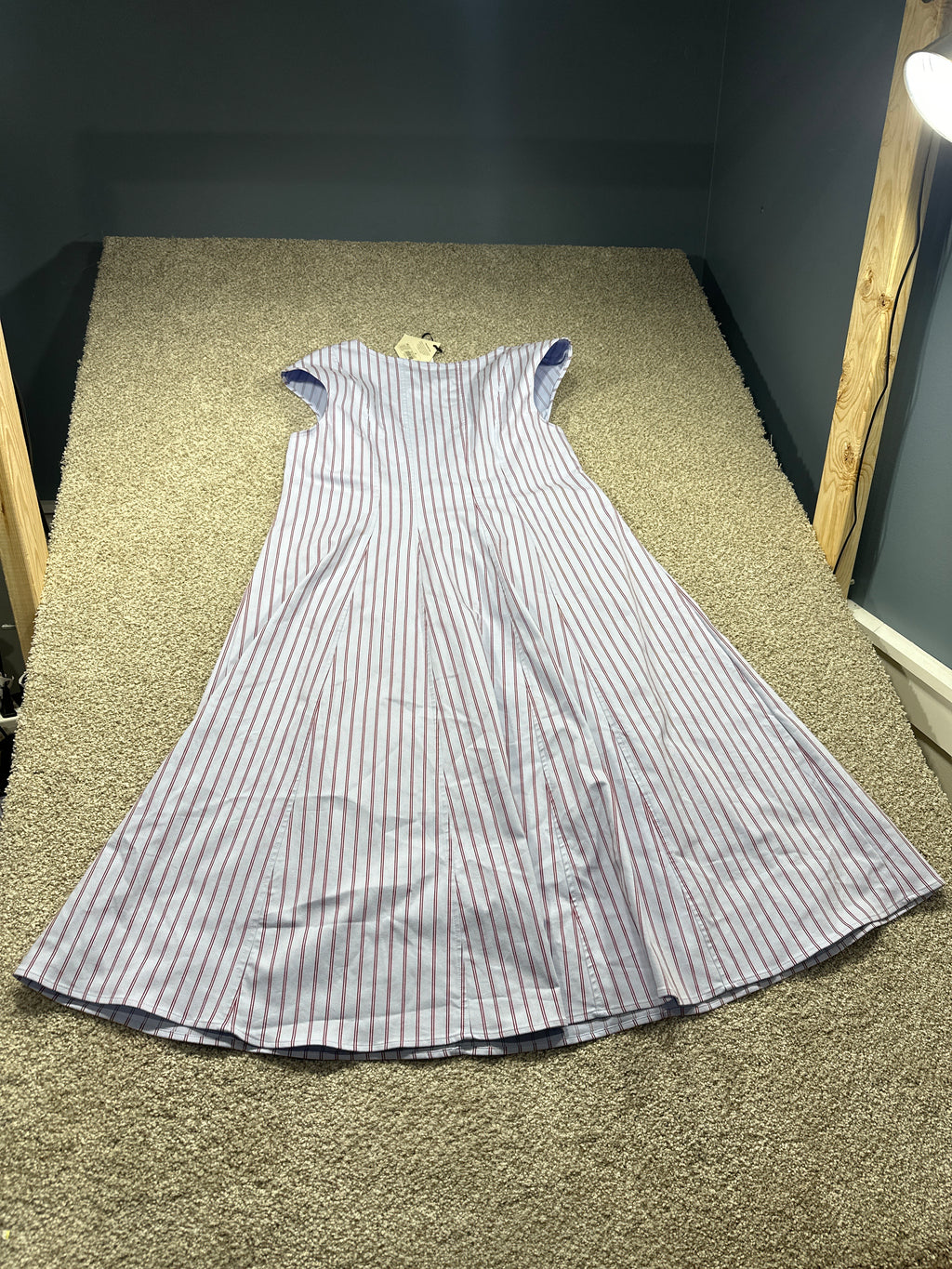 Ava & Viv Women's Plus Blue Red Striped Cap Sleeve Midi A-Line Dress Size 20