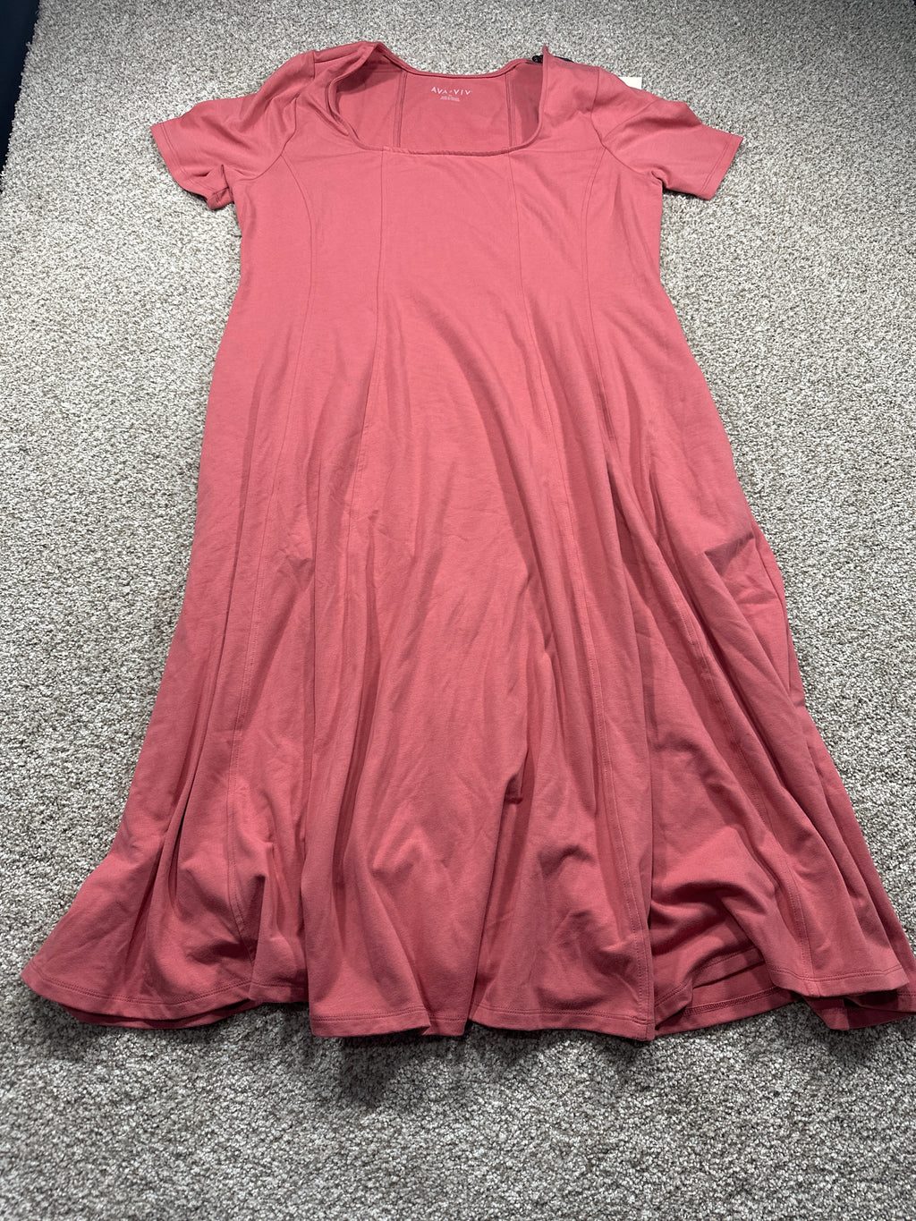 Ava & Viv Women's Plus Pink Short Sleeve Seamed Knit Midi T-Shirt Dress XXL