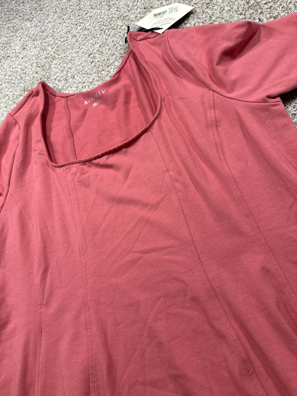 Ava & Viv Women's Plus Pink Short Sleeve Seamed Knit Midi T-Shirt Dress XXL