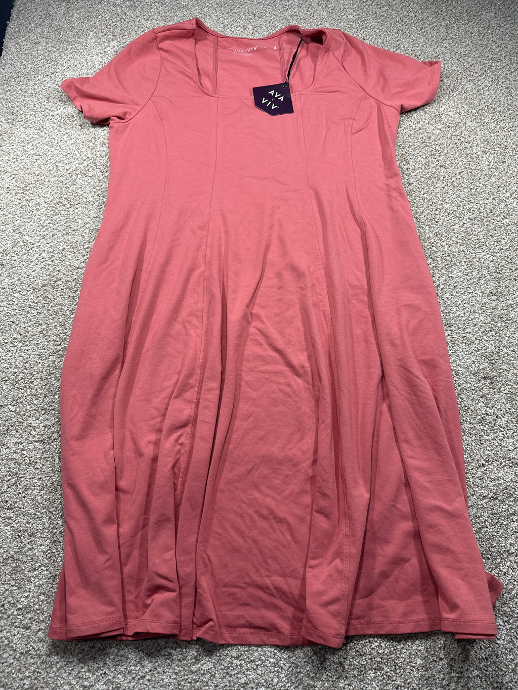 Ava & Viv Women's Plus Pink Short Sleeve Seamed Knit Midi T-Shirt Dress 2X