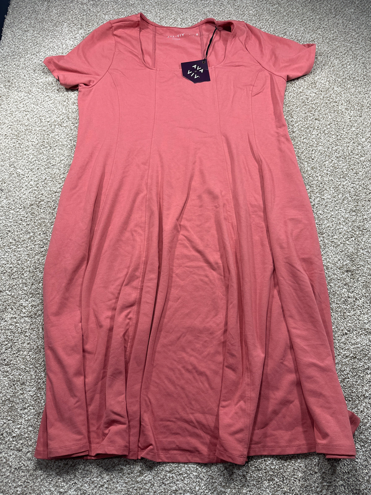 Ava & Viv Women's Plus Pink Short Sleeve Seamed Knit Midi T-Shirt Dress 2X