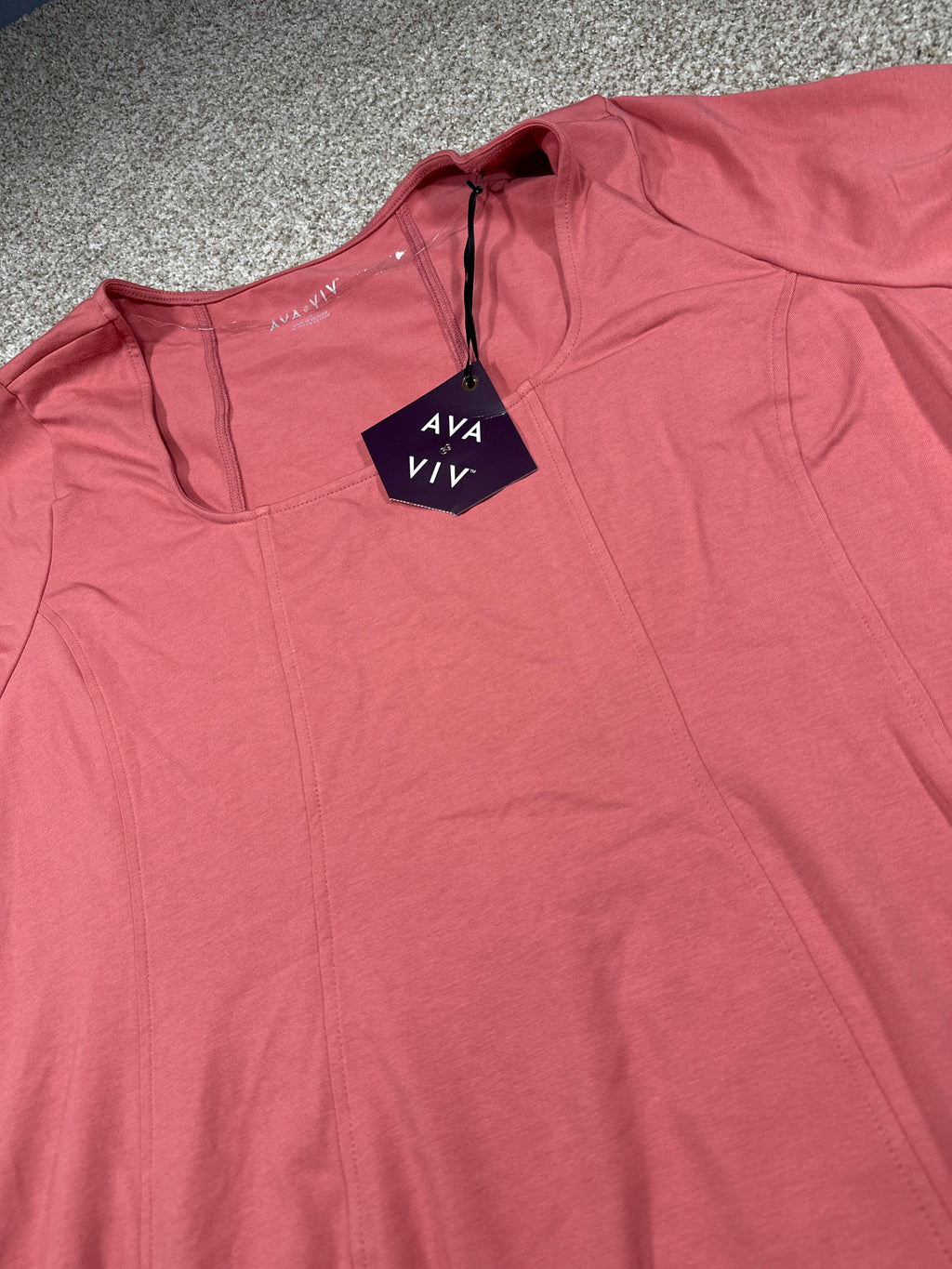 Ava & Viv Women's Plus Pink Short Sleeve Seamed Knit Midi T-Shirt Dress 2X