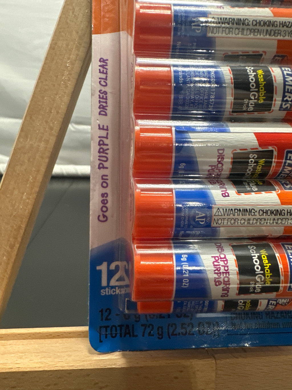 Elmer's disappearing purple glue sticks packaging detail