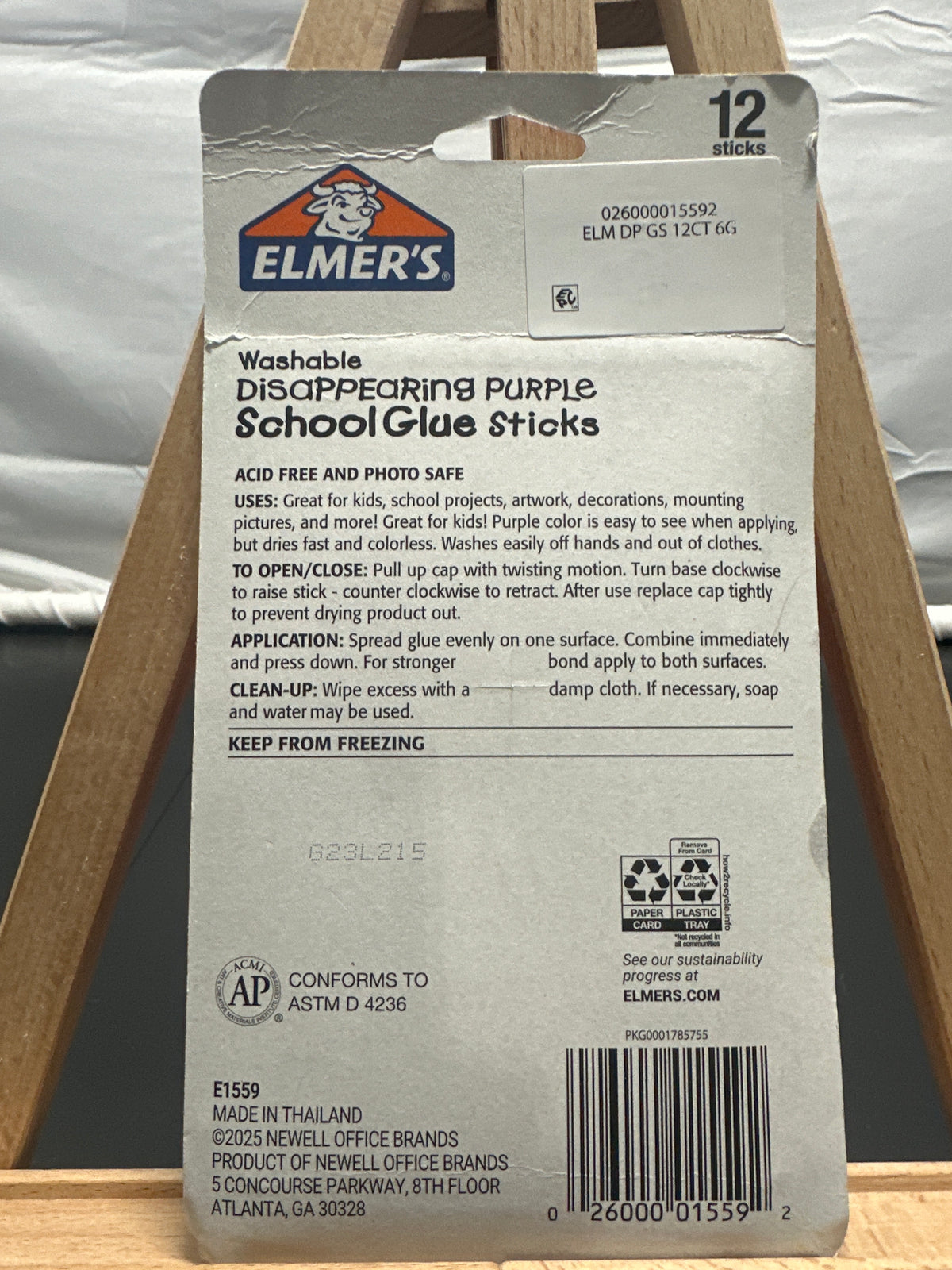 Elmer's disappearing purple glue sticks packaging detail