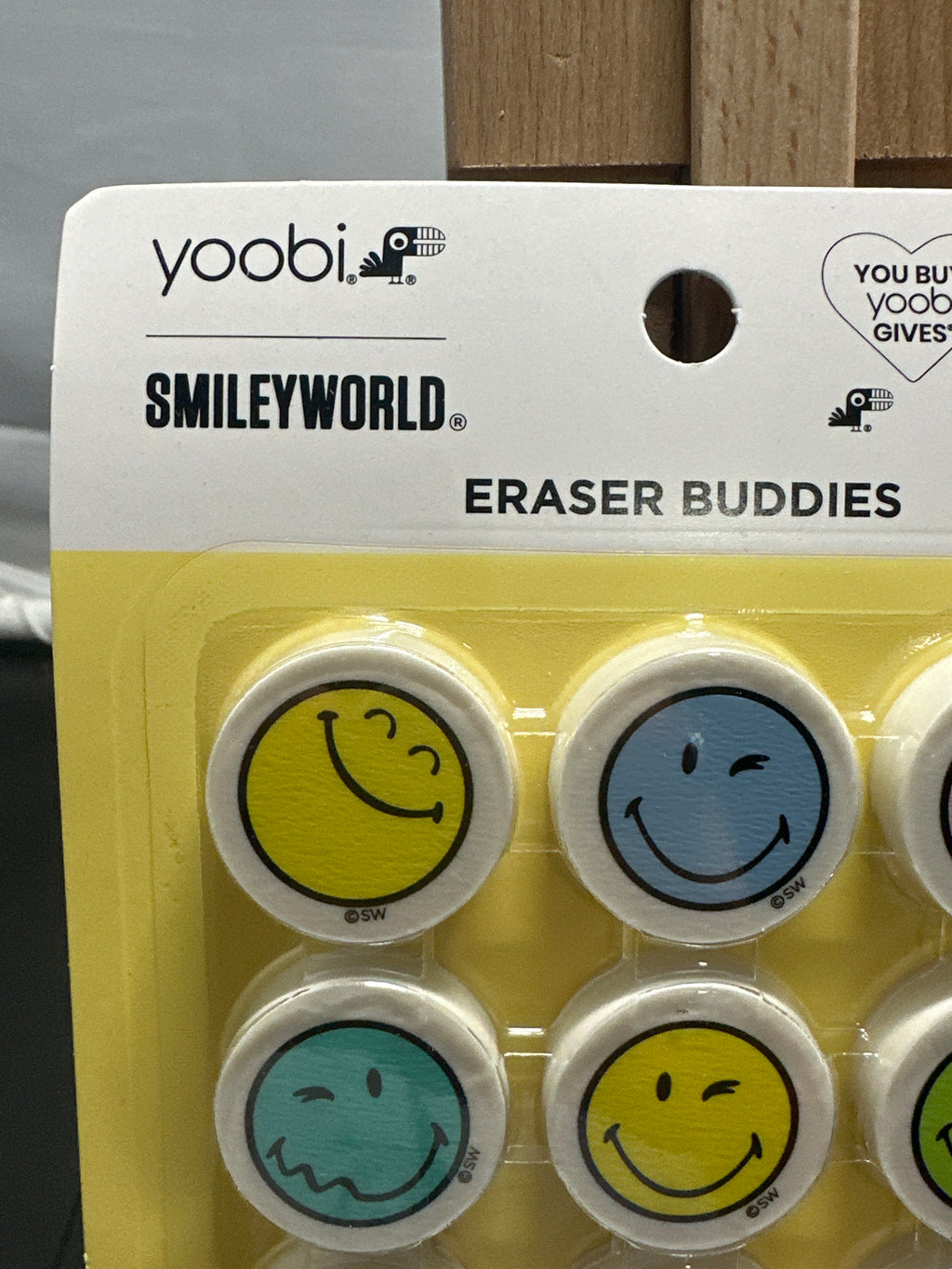 Yoobi SmileyWorld eraser buddies packaging detail