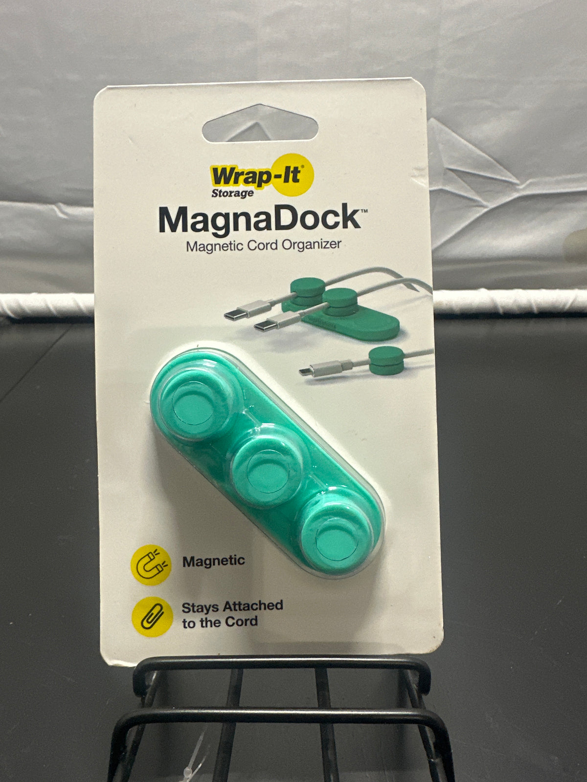 Wrap It Storage MagnaDock magnetic cord organizer teal