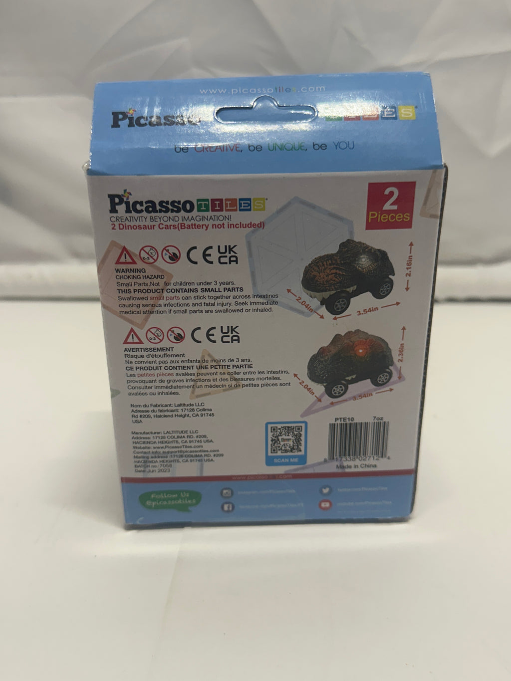 PicassoTiles 2-Pack Light-Up Dinosaur Cars – STEM Toy Set