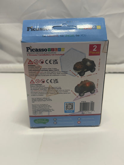 PicassoTiles 2-Pack Light-Up Dinosaur Cars – STEM Toy Set