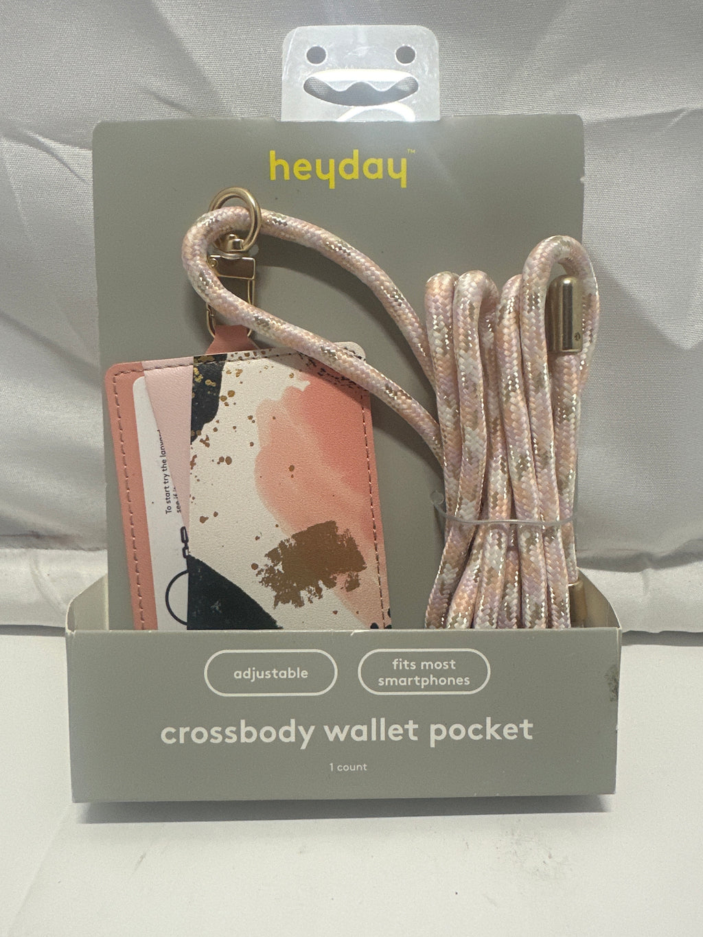 heyday Crossbody Wallet Pocket – Adjustable Phone Strap (Pink/Abstract)