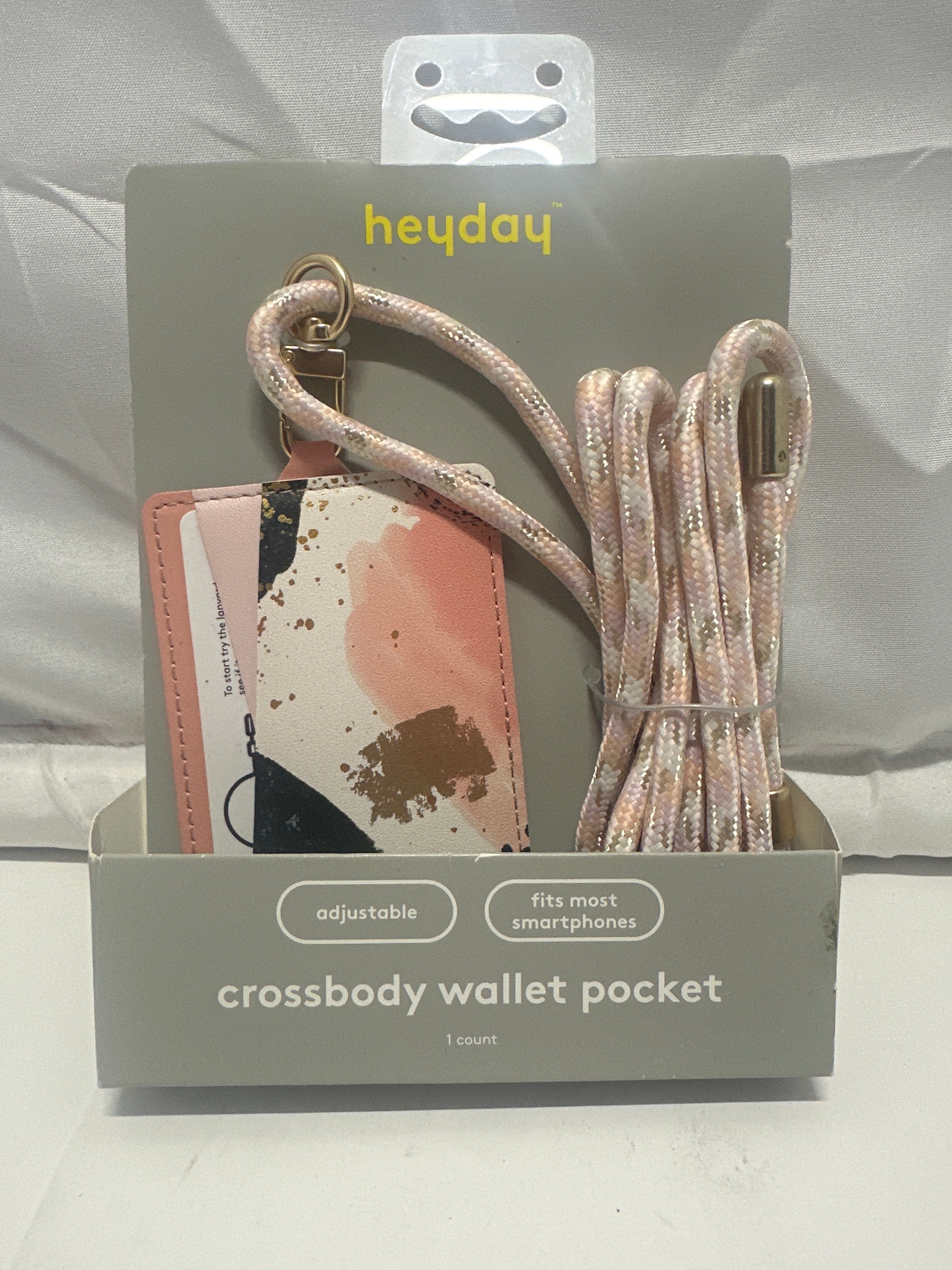 heyday Crossbody Wallet Pocket – Adjustable Phone Strap (Pink/Abstract)
