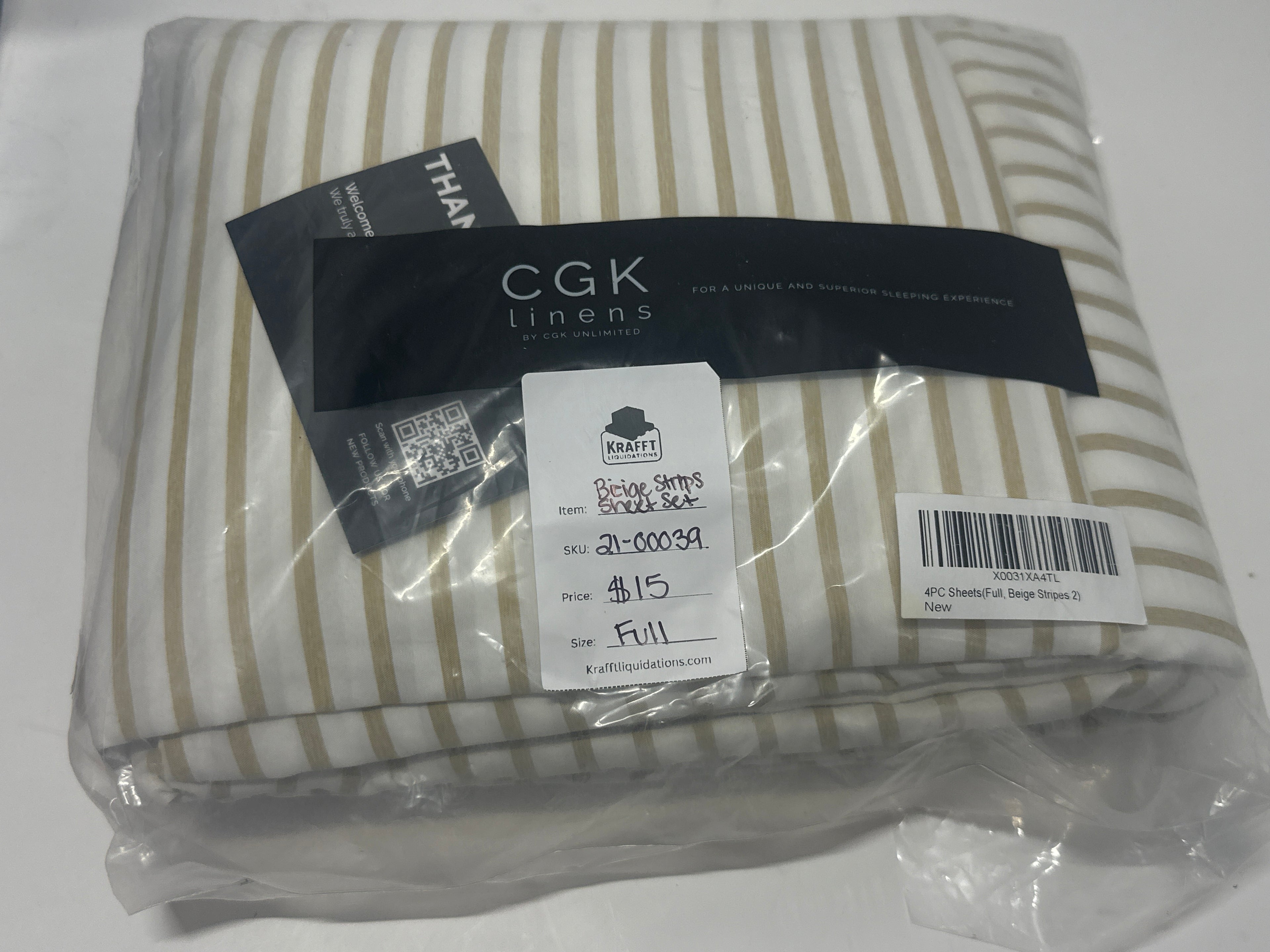 CGK Linens Beige Stripe Sheet Set – Full Size (New)