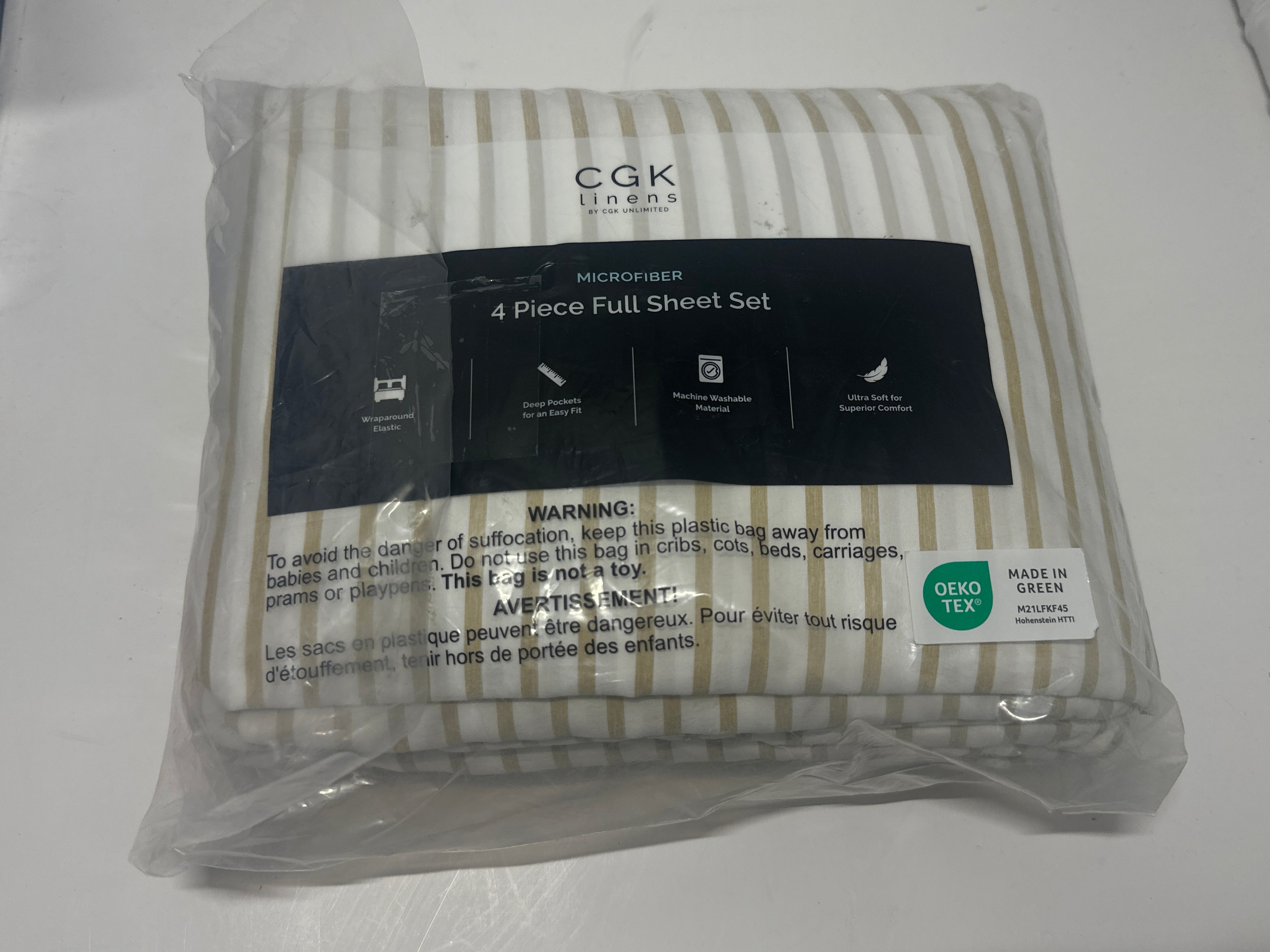 CGK Linens Beige Stripe Sheet Set – Full Size (New)
