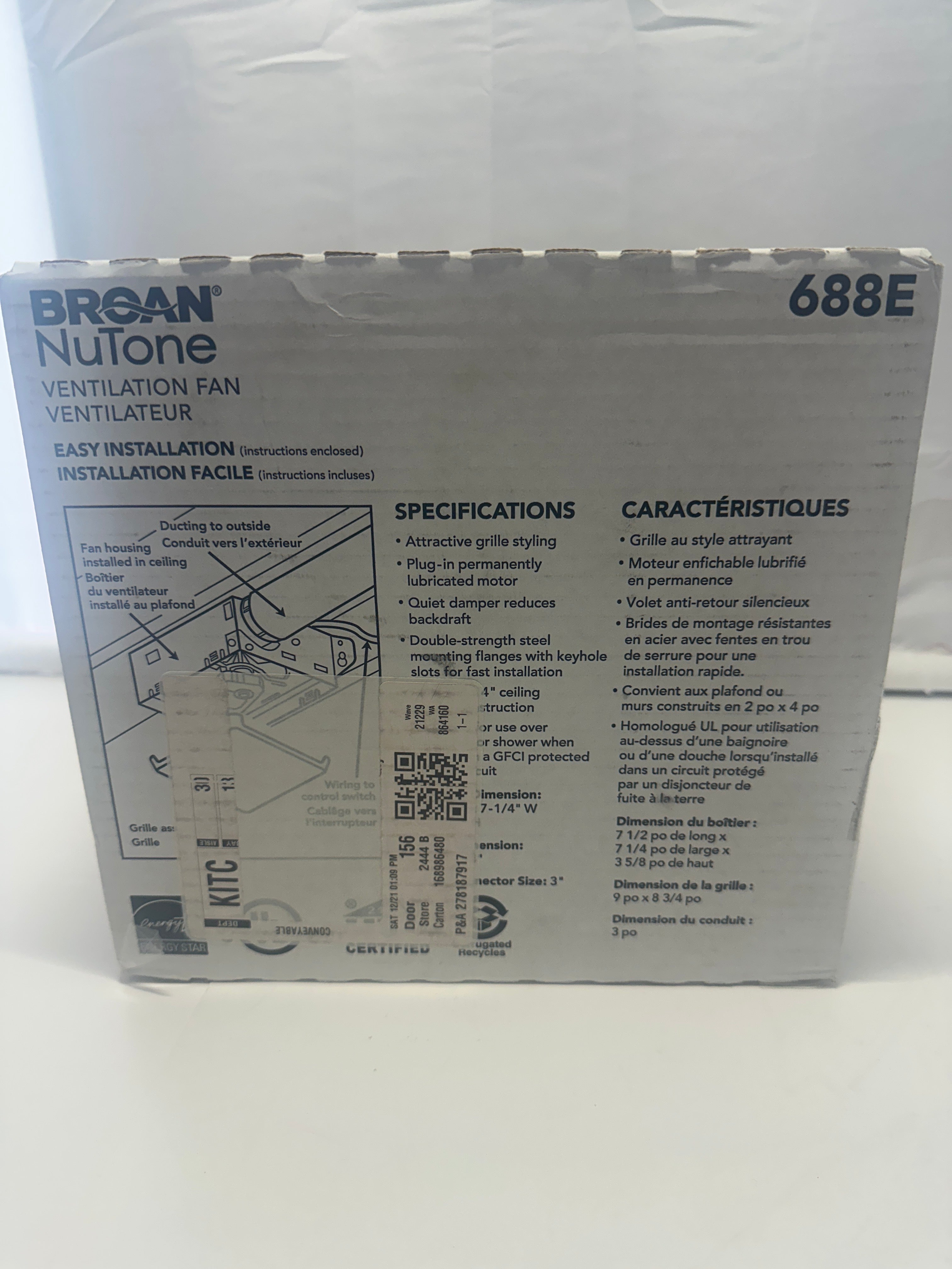 Broan-NuTone 688E Ventilation Fan – 50 CFM Bathroom Exhaust Fan