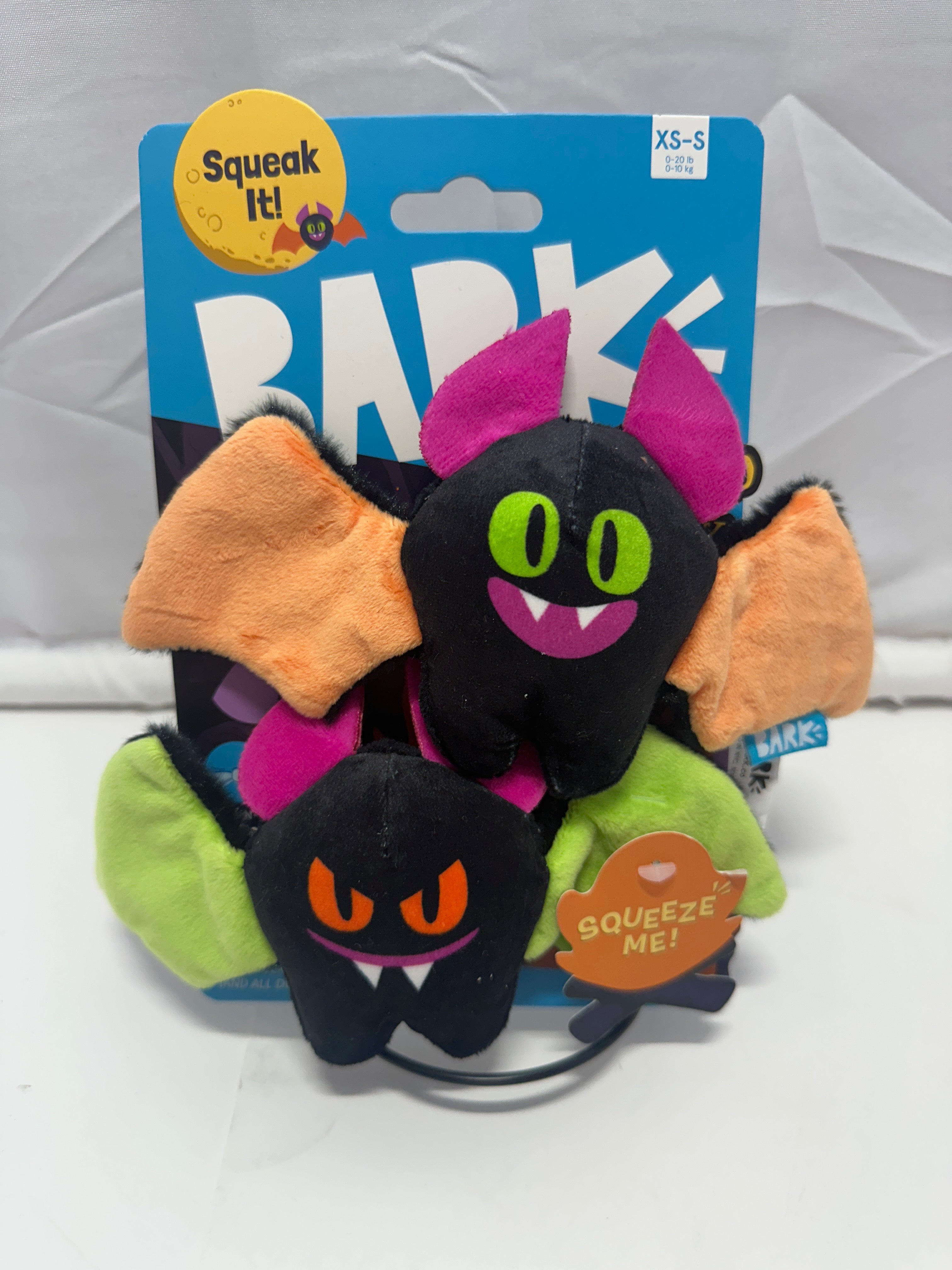 Bark Squeak It Halloween XS-S Dog Toy Squeaker Bats Crinkle Screech & Squeak