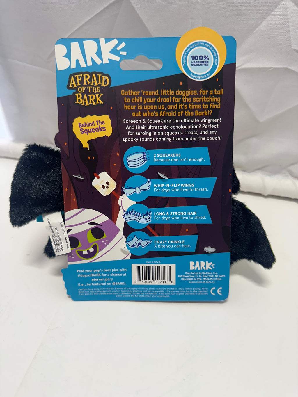 Bark Squeak It Halloween XS-S Dog Toy Squeaker Bats Crinkle Screech & Squeak