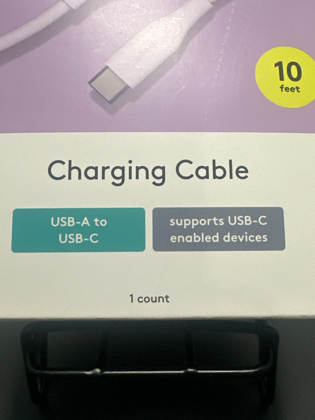 heyday Pastel Purple 10ft USB-A to USB-C silicone charging cable view 2