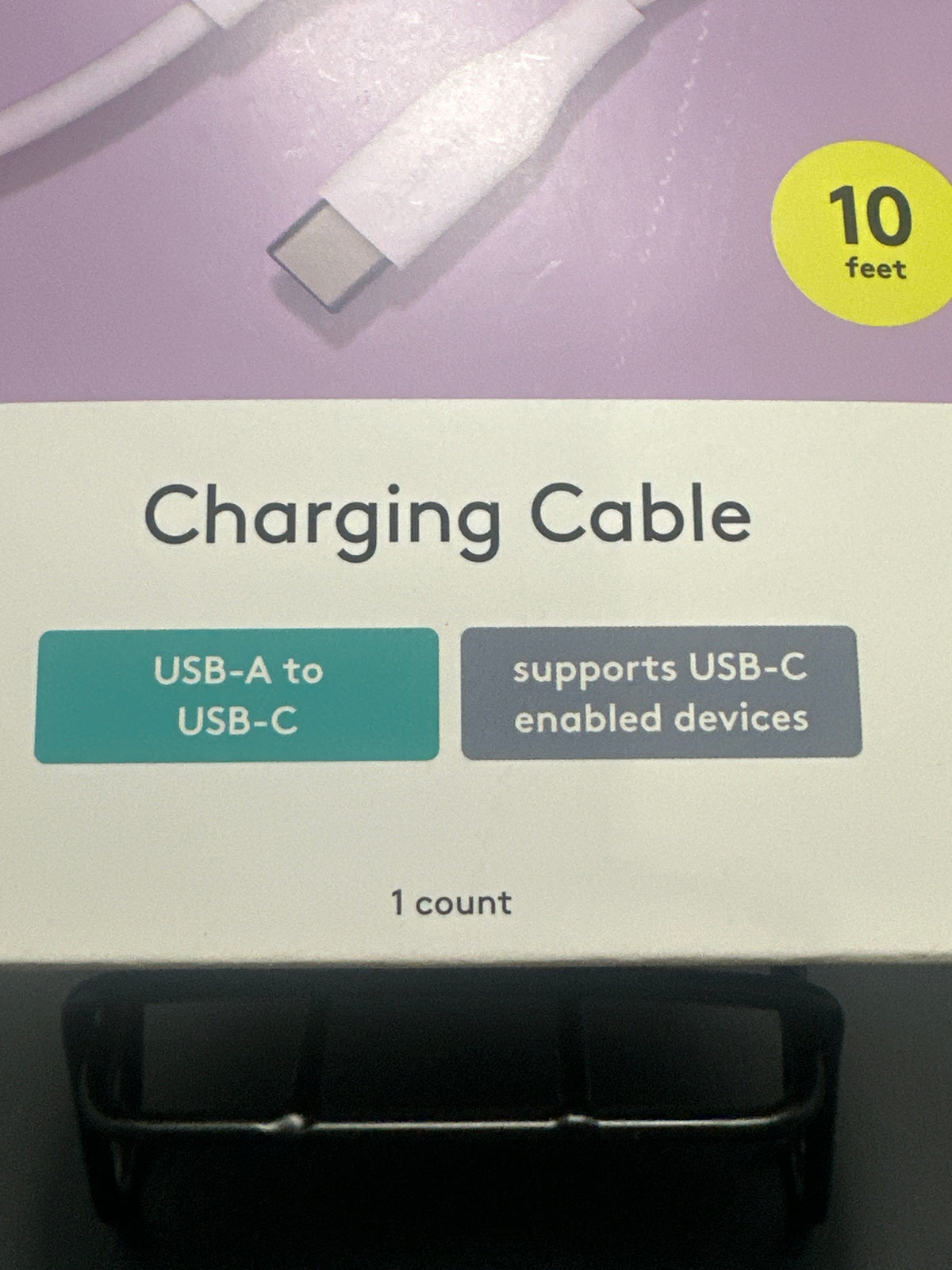 heyday Pastel Purple 10ft USB-A to USB-C silicone charging cable view 2