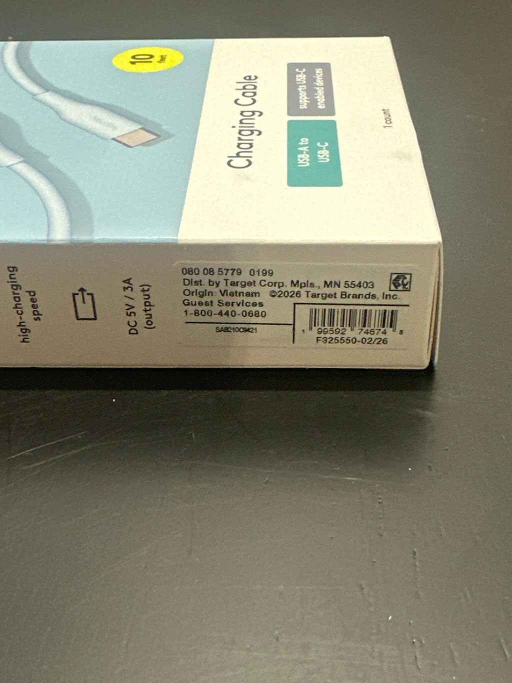 heyday Pastel Blue 10ft USB-A to USB-C silicone cable view 5