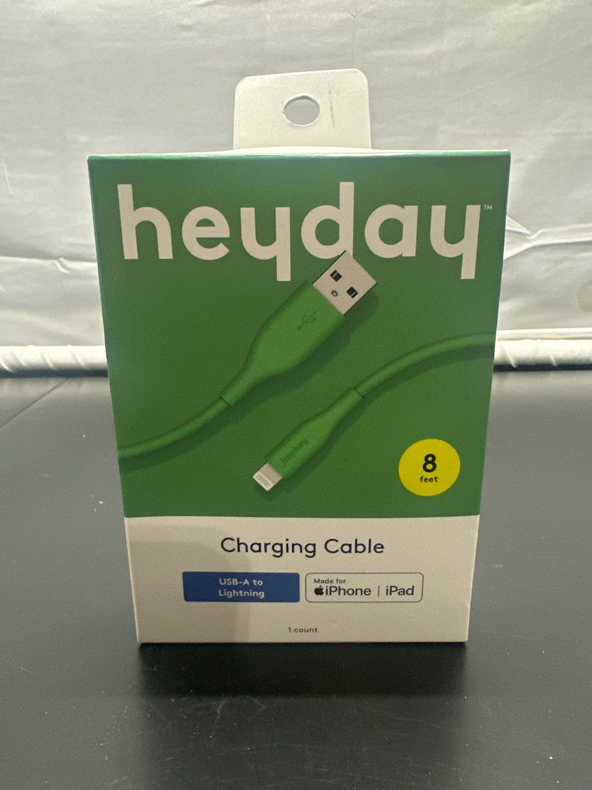 heyday Apple Green 8ft USB-A to Lightning Silicone Charging Cable retail packaging