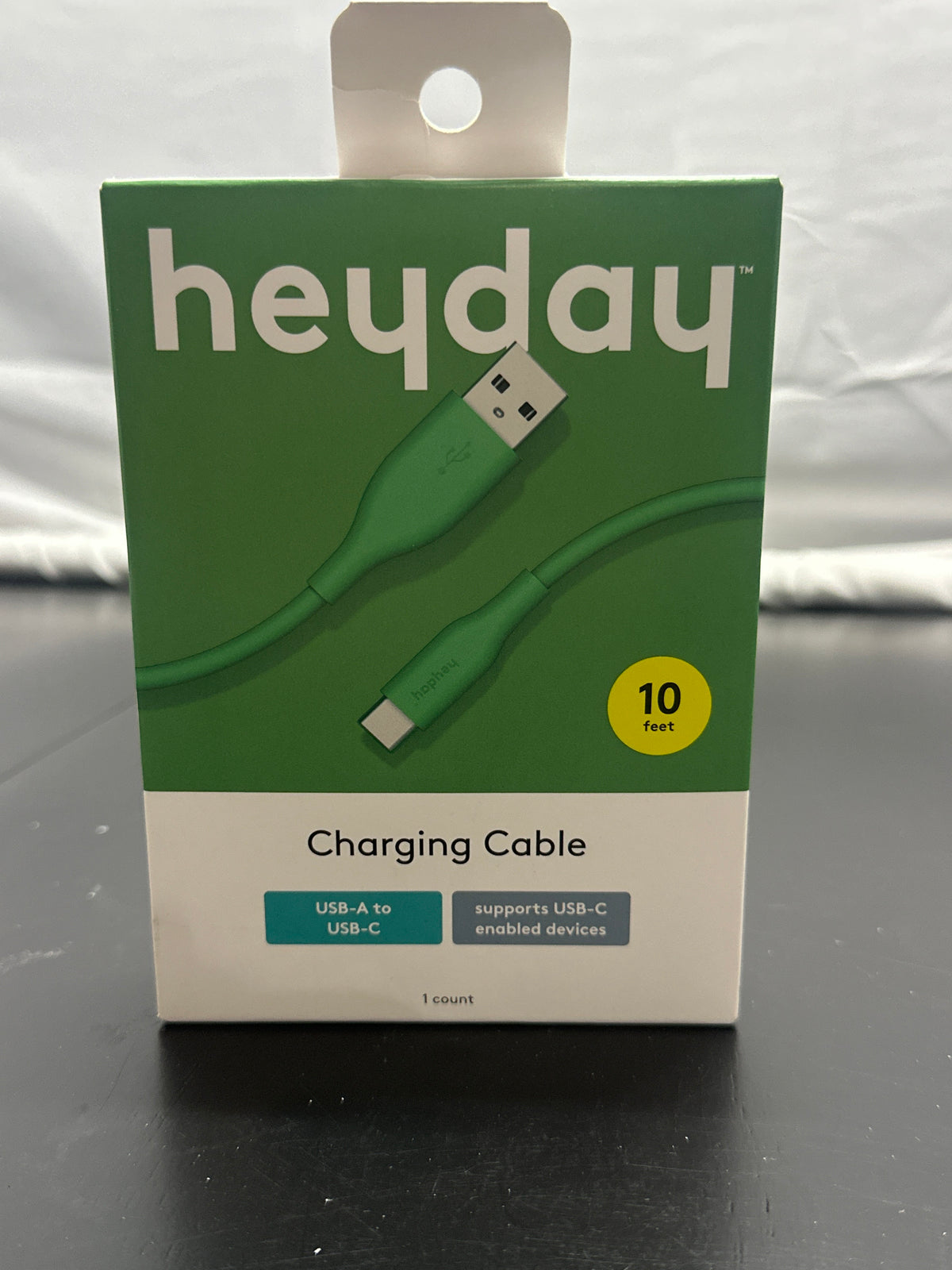 heyday Apple Green 10ft USB-A to USB-C Charging Cable retail packaging